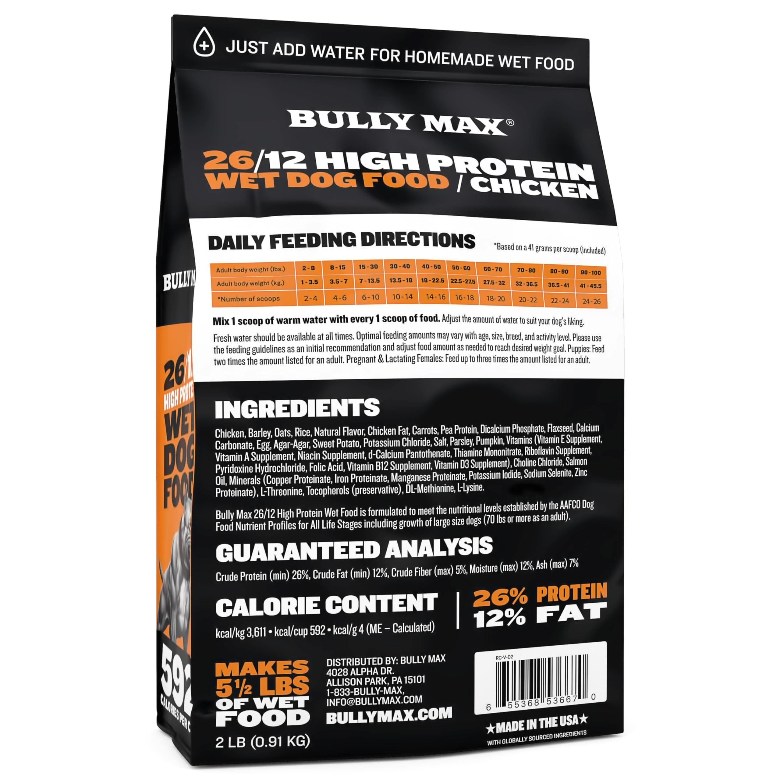 Bully Max Wet Dog Food - Instant Fresh Dehydrated High Protein Soft Puppy & Adult Dog Food with Chicken - Healthy Muscle Growth