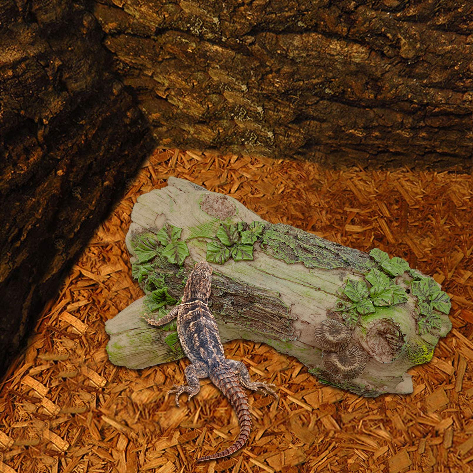 Pinvnby Reptile Hollow Tree Trunk Decoration,Resin Lizard Hideouts Log Hideaway,Crested Gecko Habitat Cave Decor,Aquarium Decaying Trunk Driftwood Ornament For Bearded Dragon Snake Betta Spider(3Pcs)