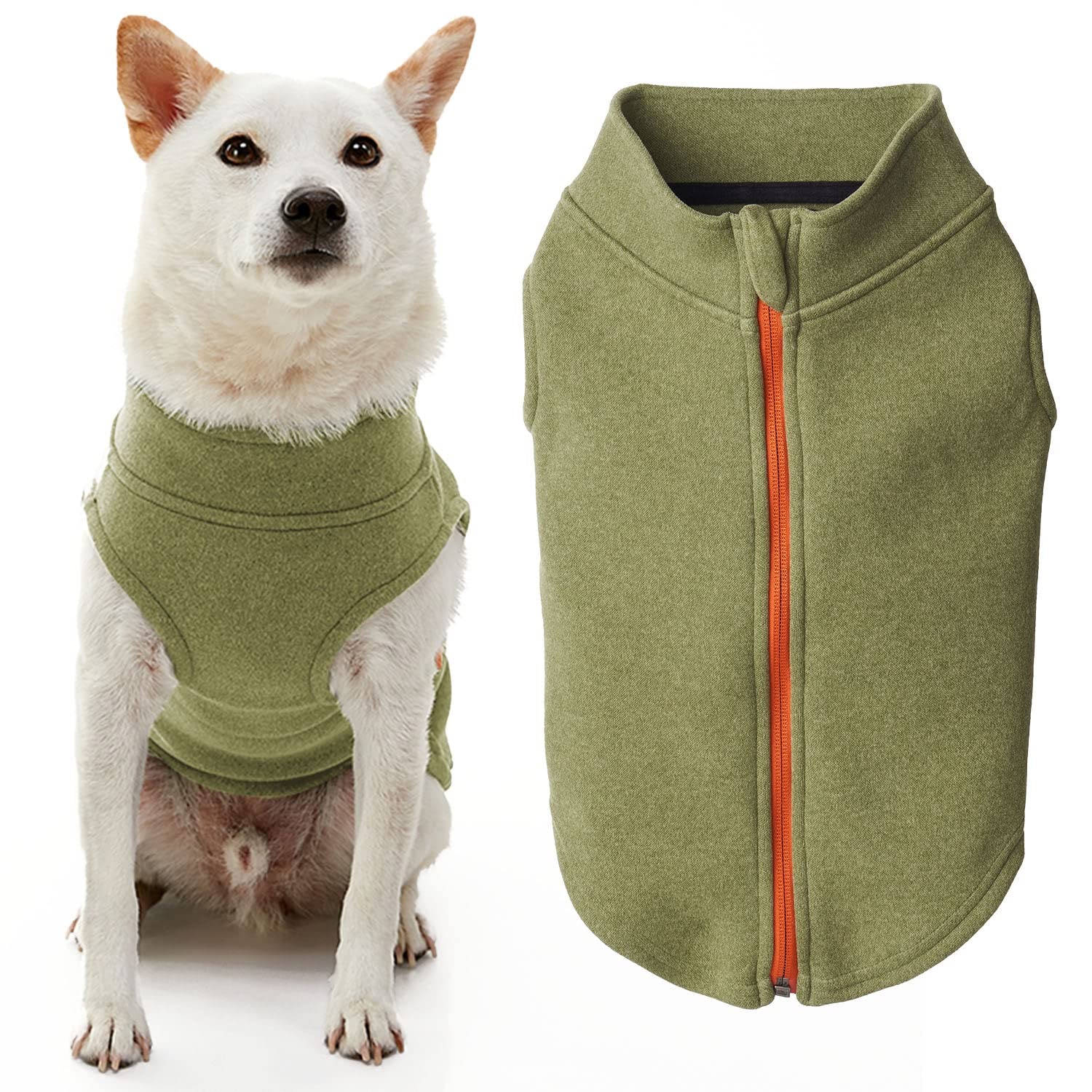 Gooby Zip Up Microfiber Fleece Dog Sweater - Green, Large - Warm Double Layered Soft Fleece Step-In Jacket Without Ring Leash - 