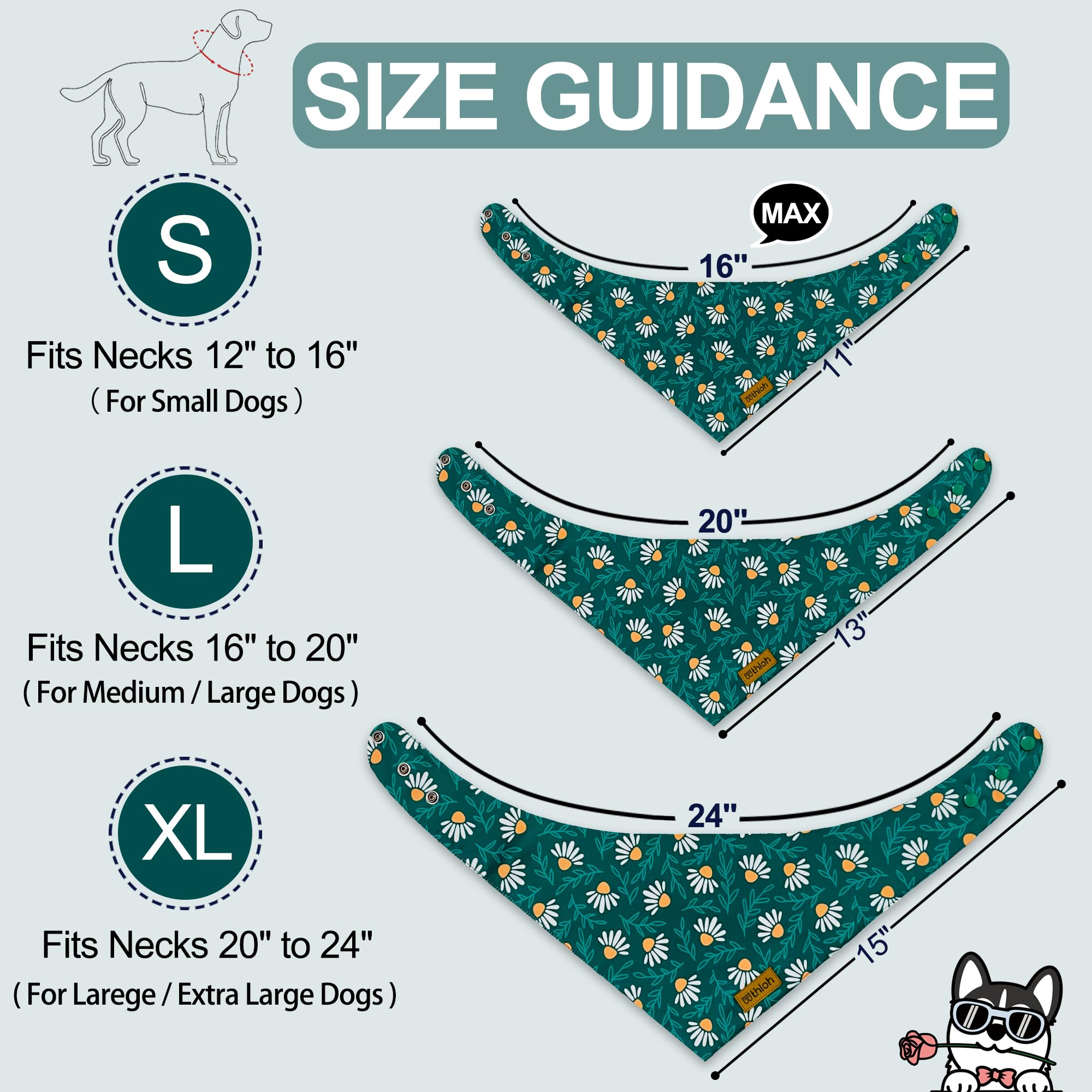Thloh Spring Dog Bandanas With Snap Button, 2 Pack Floral Dog Scarf For Boy & Girl, Durable Fabric, Adjustable Fit, Unique Shape
