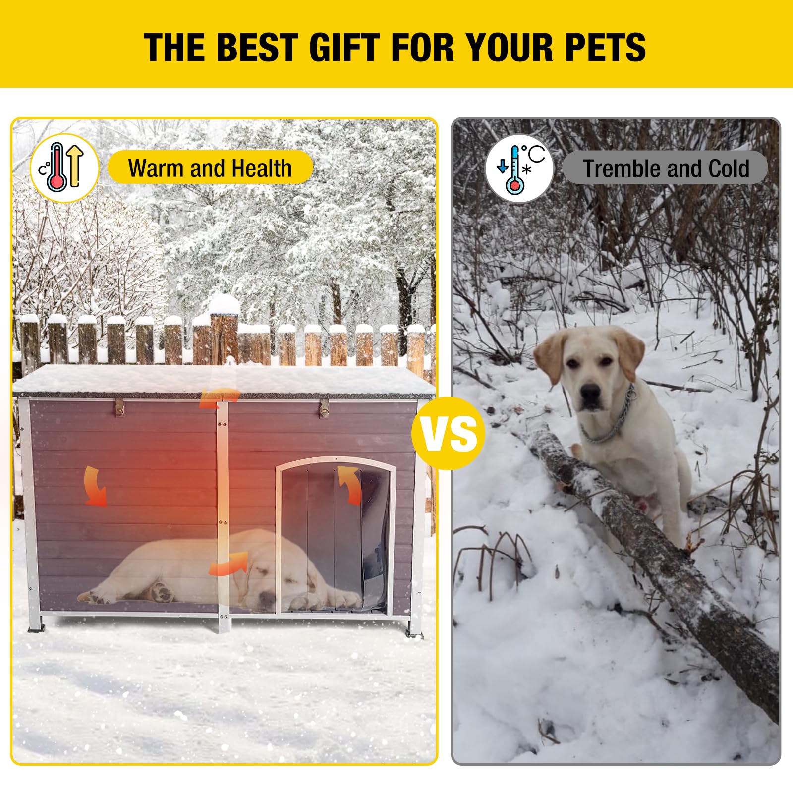 Aivituvin Large Dog House With Insulated Liner For Outdoor, Waterproof Outsides Heated Dog Kennel For Small Medium Large Dog Wit