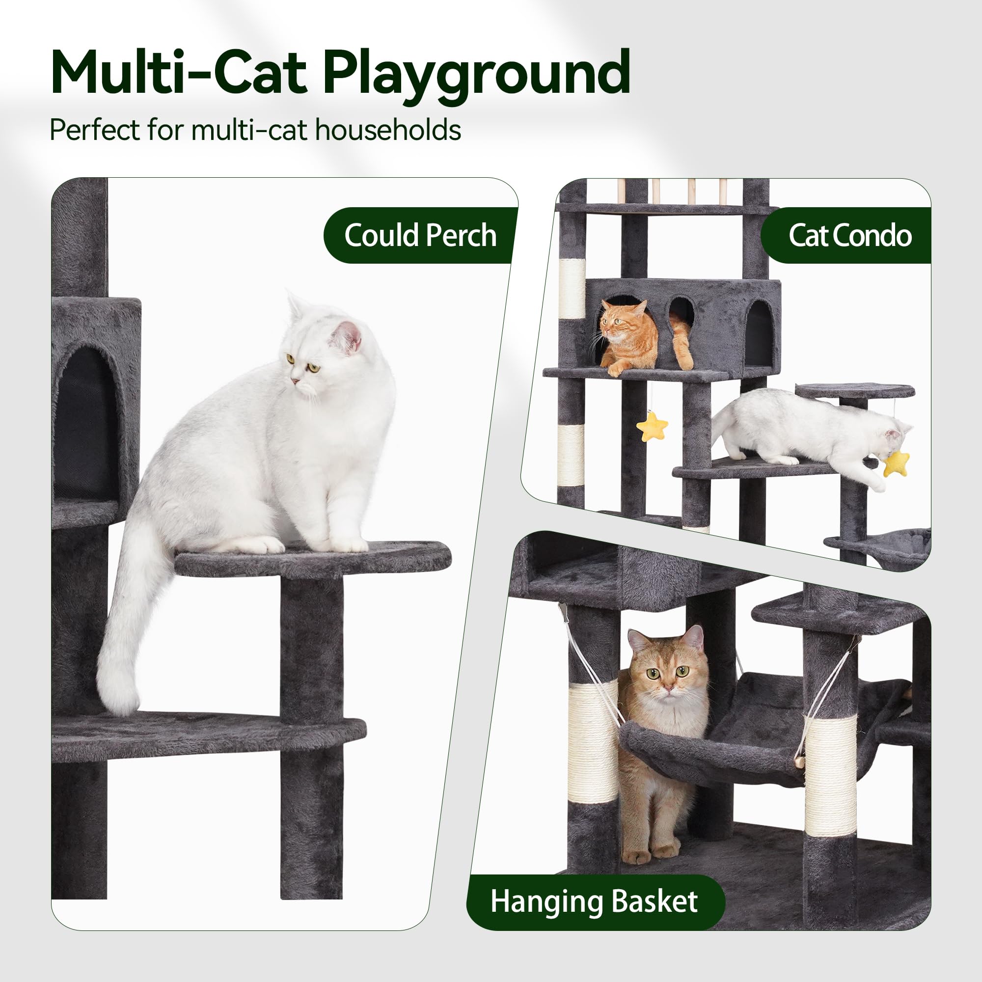 Meecal 85In Giant Cat Tree For Indoor Cats Large Adult, Tall Cat Tower With Scratching Post, Heavy Duty Cat Tree For Big Cats, C