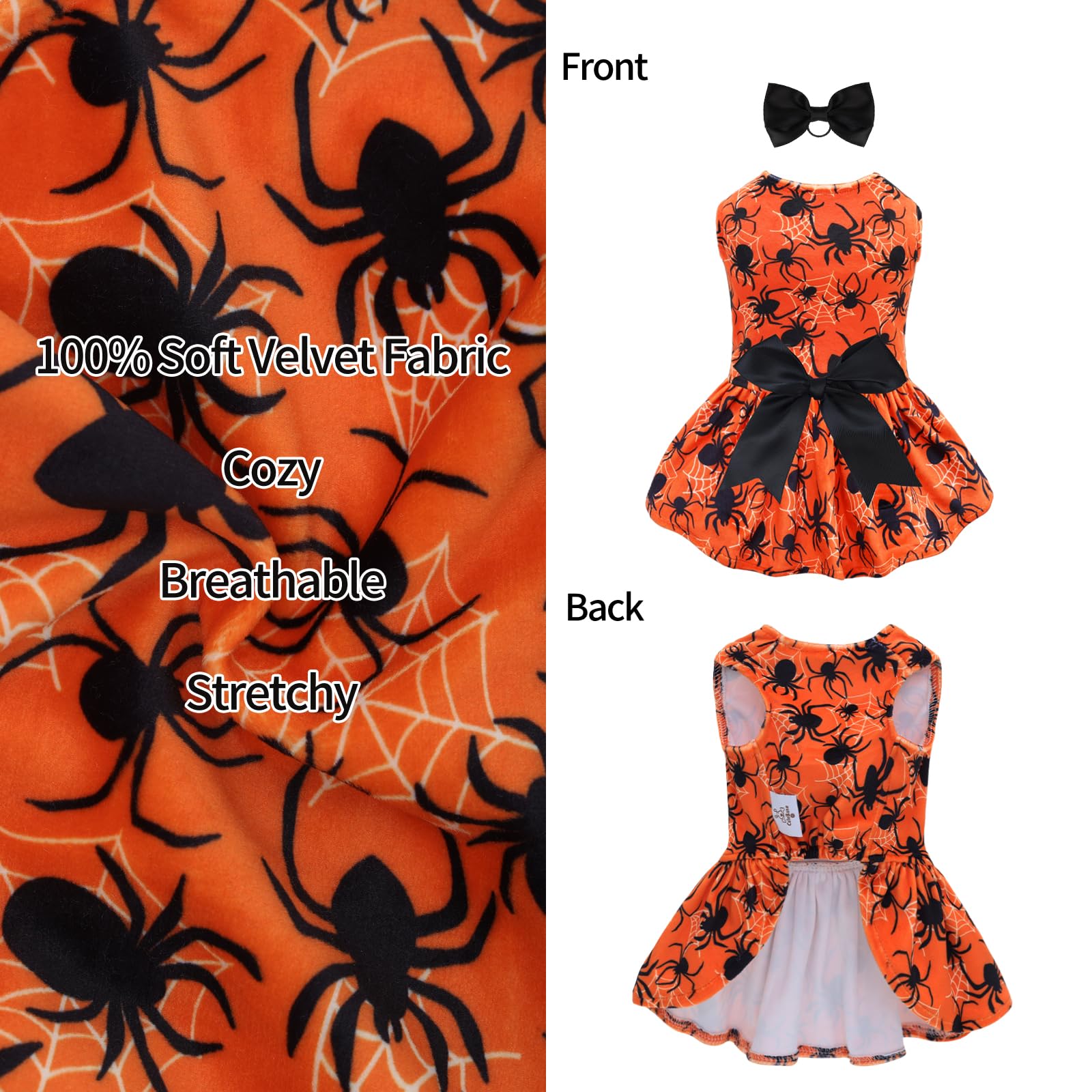 Cutebone Halloween Dog Dresses Velvet Holiday Small Dogs Clothes Onesie Pet Apparel Girl Puppy Skirt With Bow Hair Rope Cva46Xs