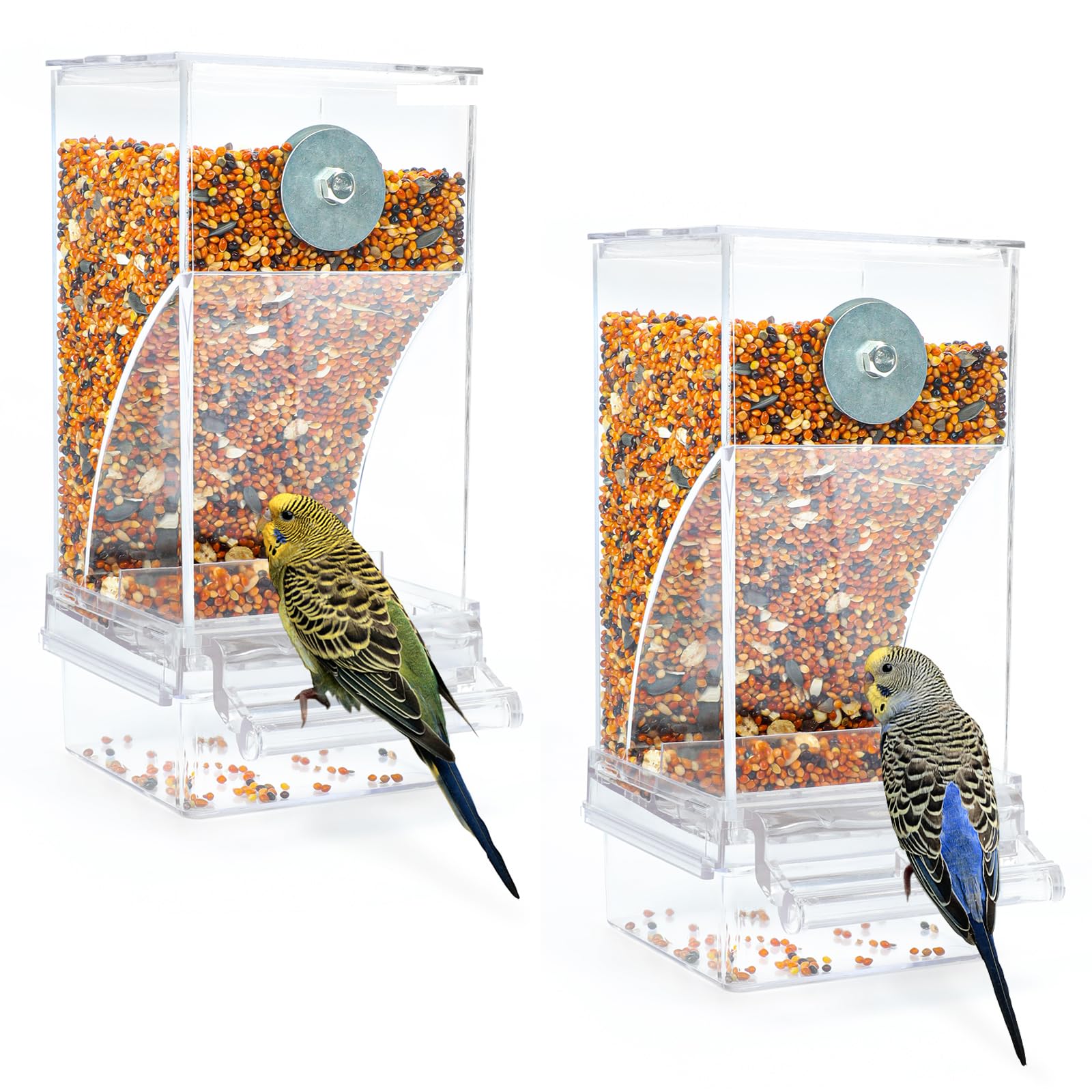 Rypet 2 Pack No Mess Automatic Bird Feeder Transparent Food Container Cage Acrylic Parrot Feeder Accessories for Small Birds Par