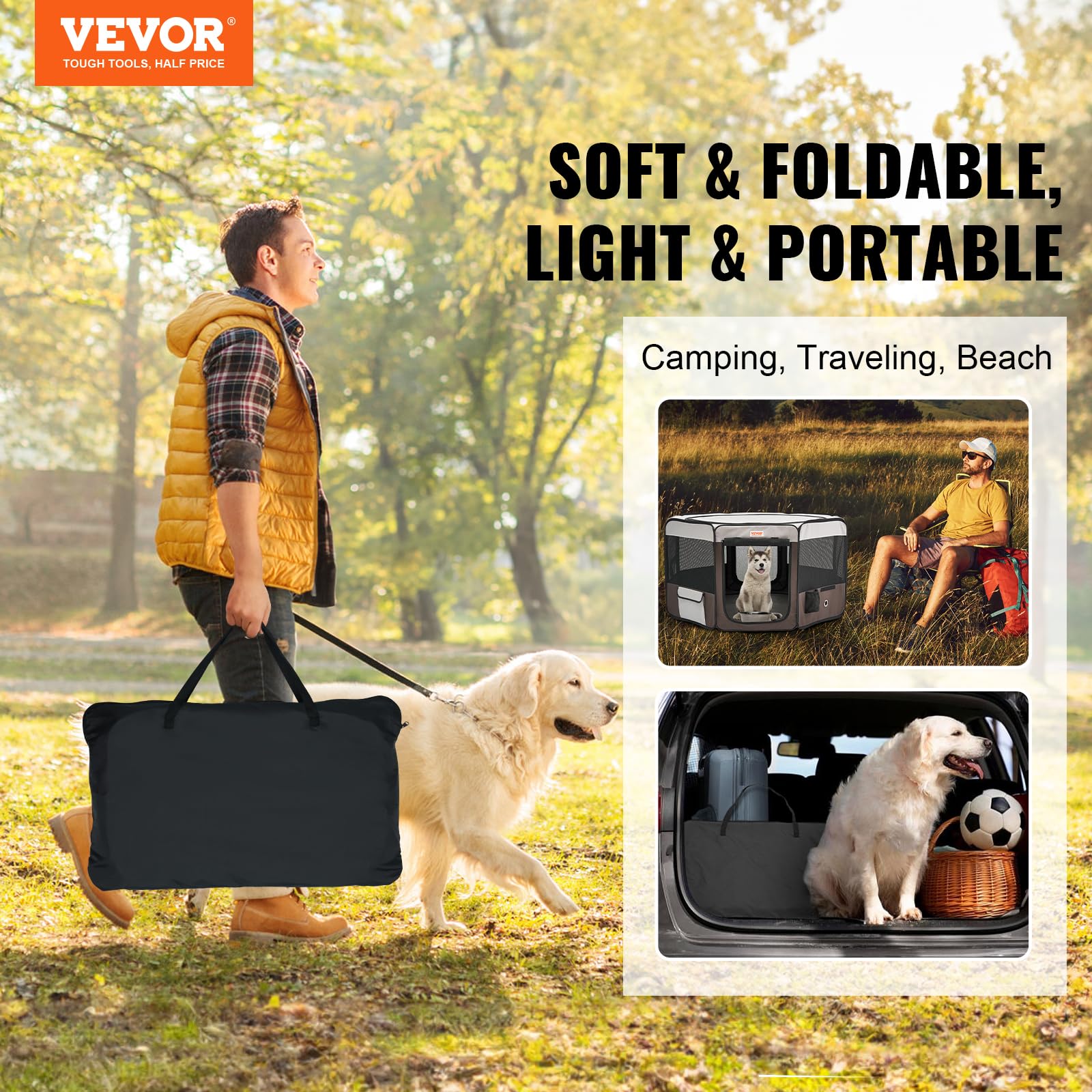VEVOR Foldable Pet Playpen, 46 inch Portable Dog Playpen, Crate Kennel for Puppy, Dog, Cat, Premium Waterproof 600D Oxford Cloth