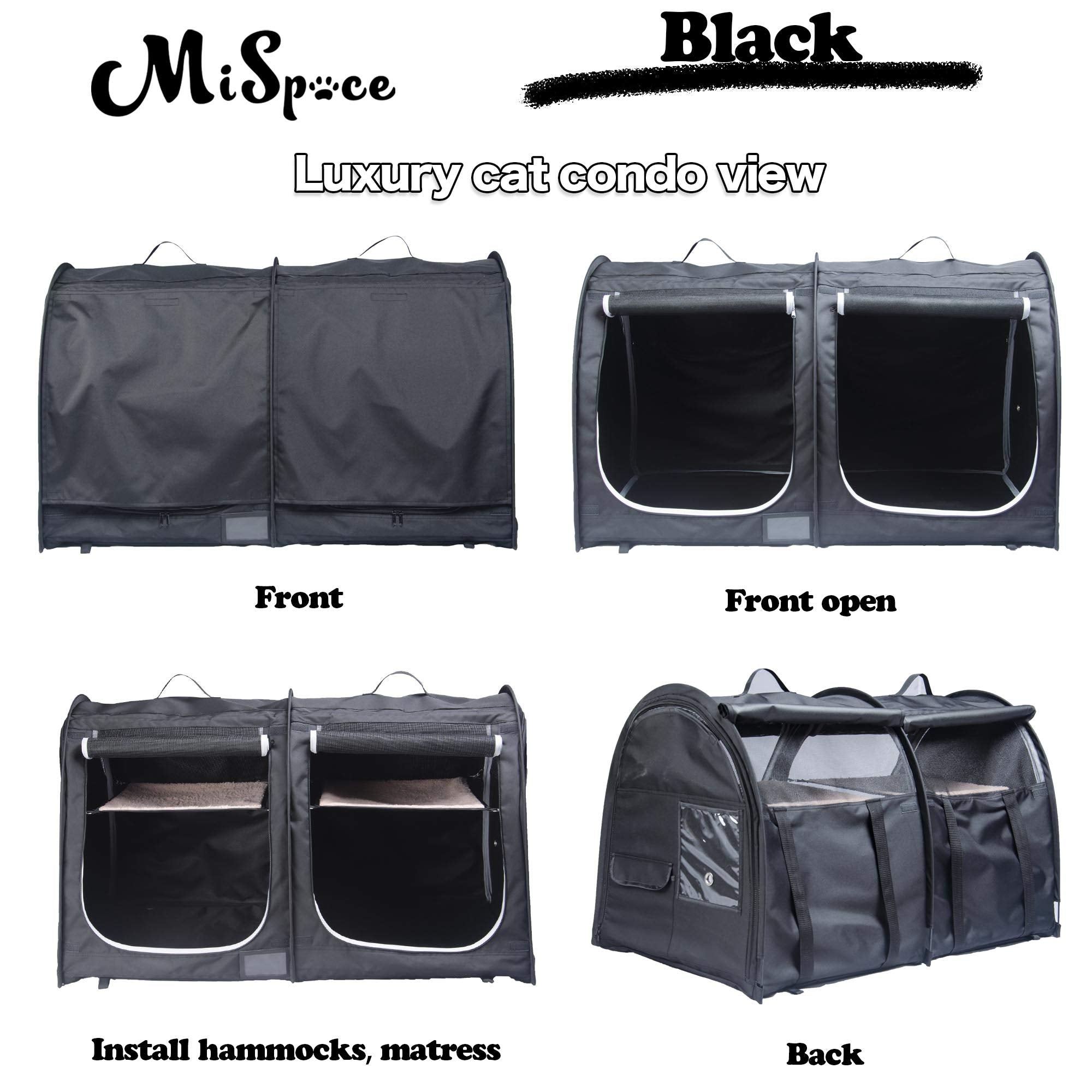 Mispace Portable Twin Compartment Show House Cat Cage Condo,Comfy Puppy Home Dog Travel Crate with Carry Bag/2 Hammocks/Mats & C