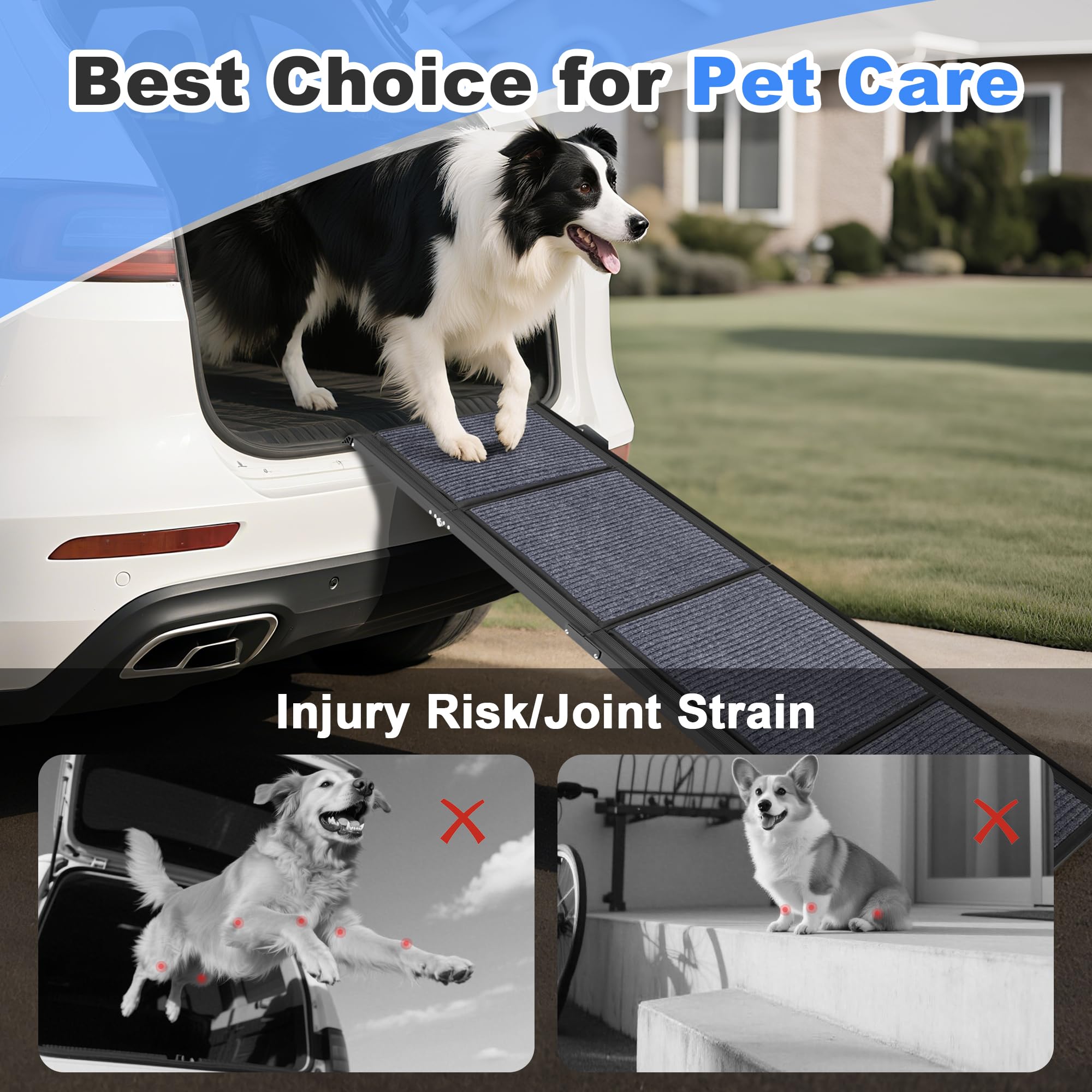 COSIEST Dog Ramp for Car, 63 L x 17.3 W Folding Pet Ramp for Large Dogs Up to 250LBS, Portable Dog Steps with Non-Slip Surface f