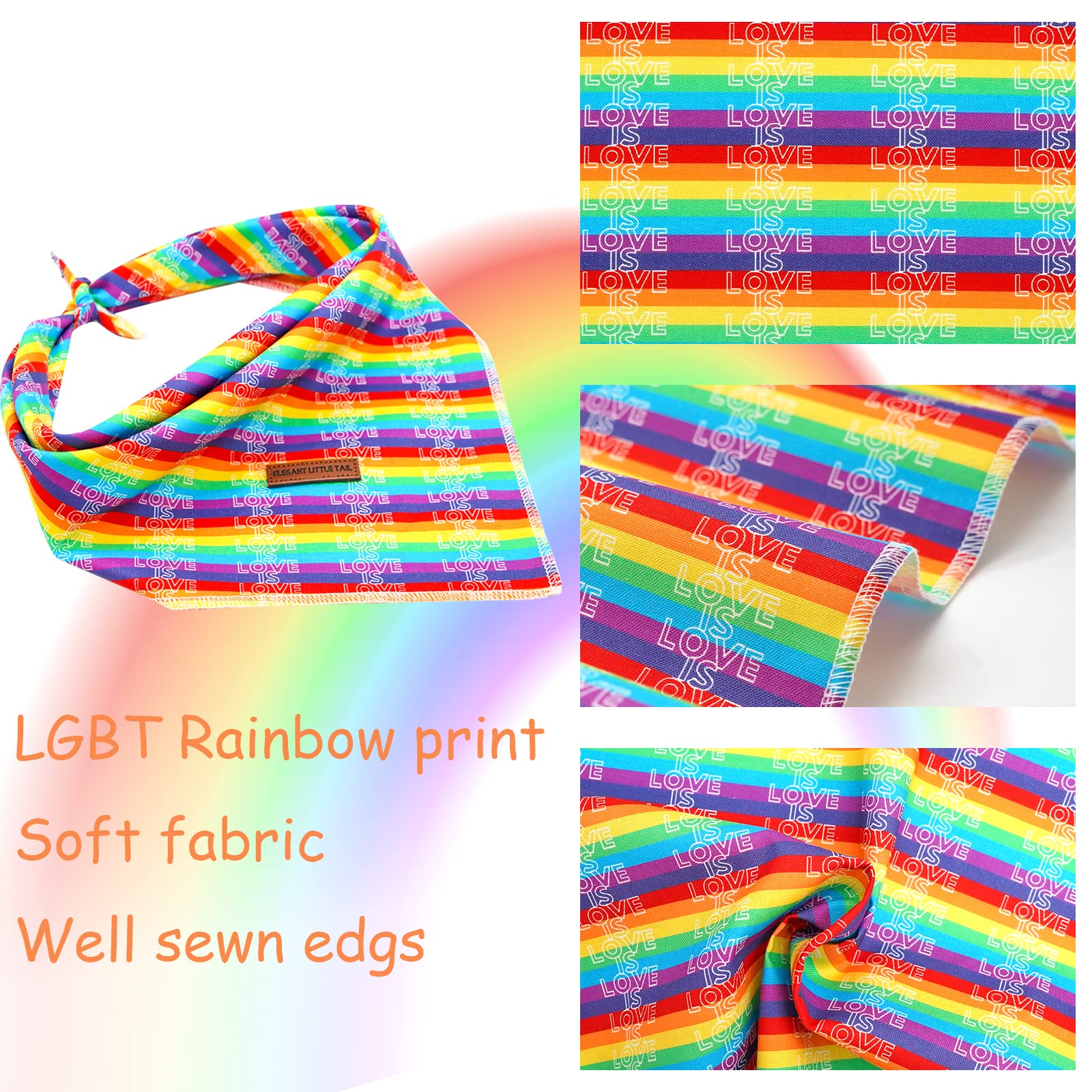 Elegant Rainbow Dog Bandana, 1Pc Washable Scarf Lgbt Female Or Male Square Kerchief Adjustable Pet Bandana For Medium Large Dogs