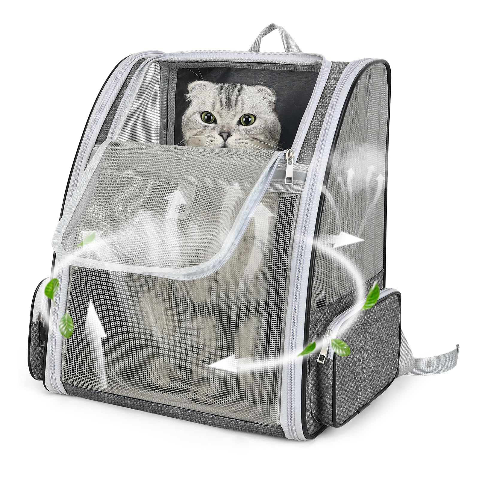 Cat Backpack Carrier Large Pet Backpack For Small Dog Medium Cat Puppy Kitten Bunny Up To 15Lbs, Ventilated Mesh Dog Collapsible