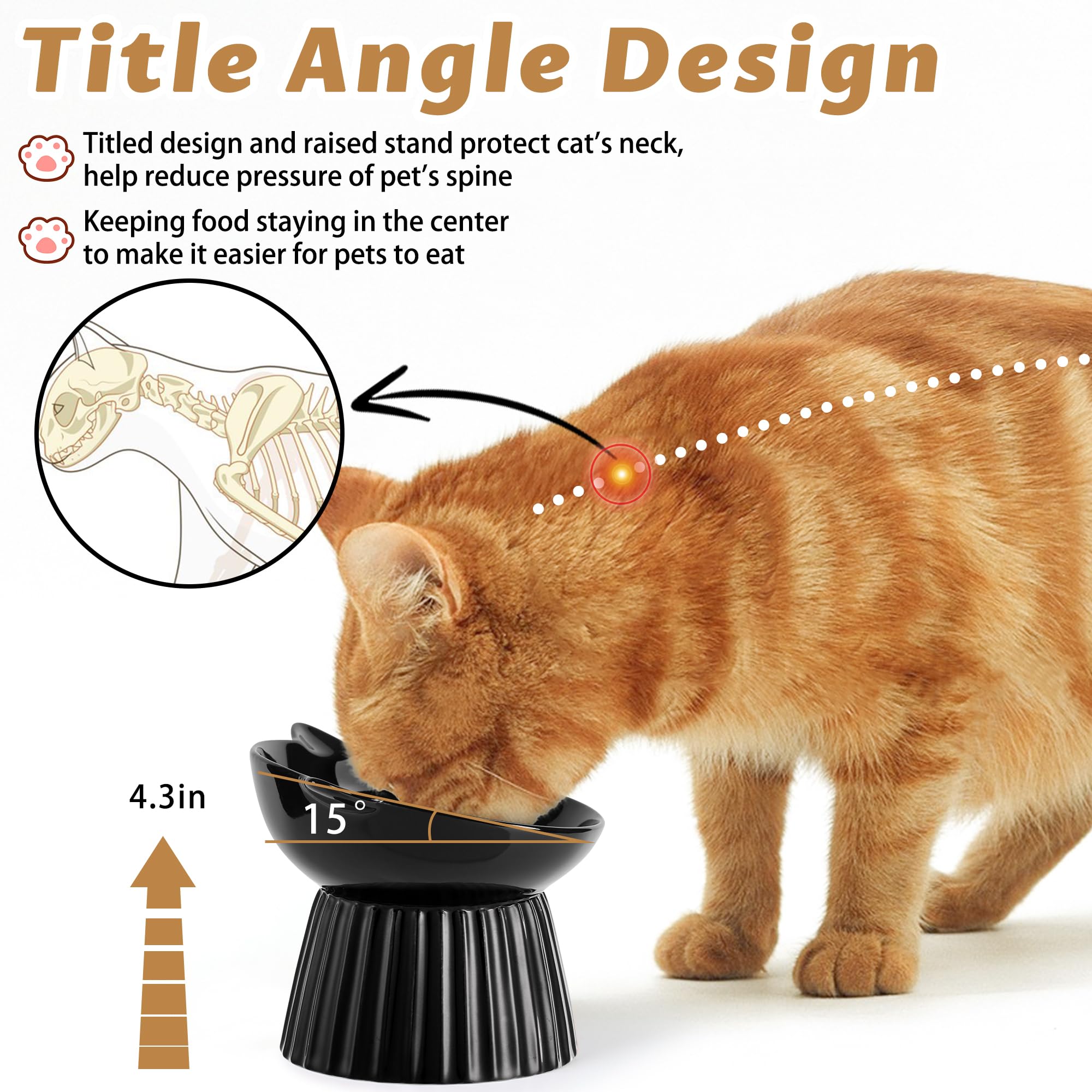 Wellbro Ceramic Raised Cat Bowl,Tilted Raised Bowl Anti Vomit Bowls For Indoor Cats Whisker Friendly Pet Feeder For Cats Puppies