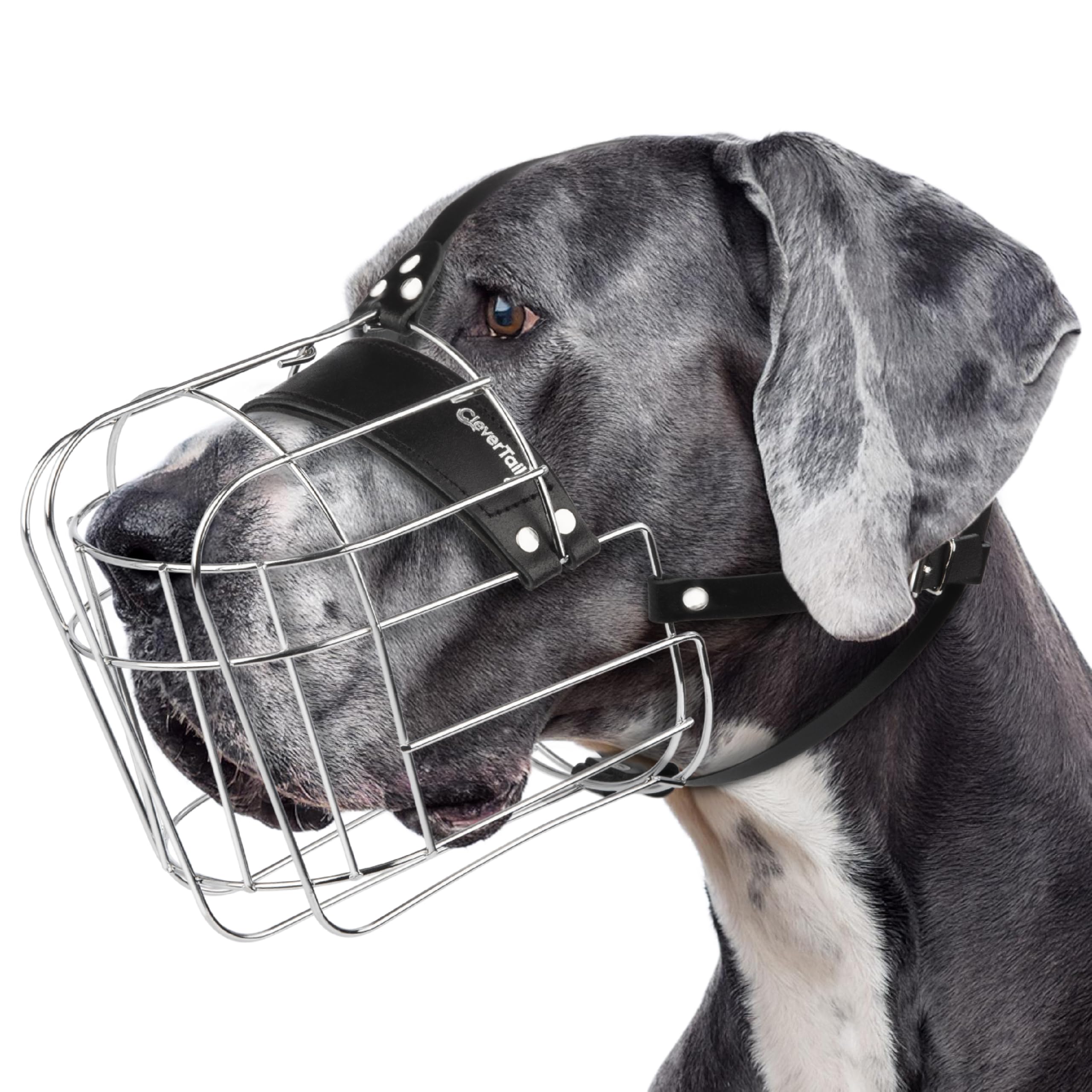 Clevertail Extra Large Dog Muzzle For Great Dane - Cage Muzzles For Barking And Prevent Biting - Metal Basket Dog Muzzle For Lar