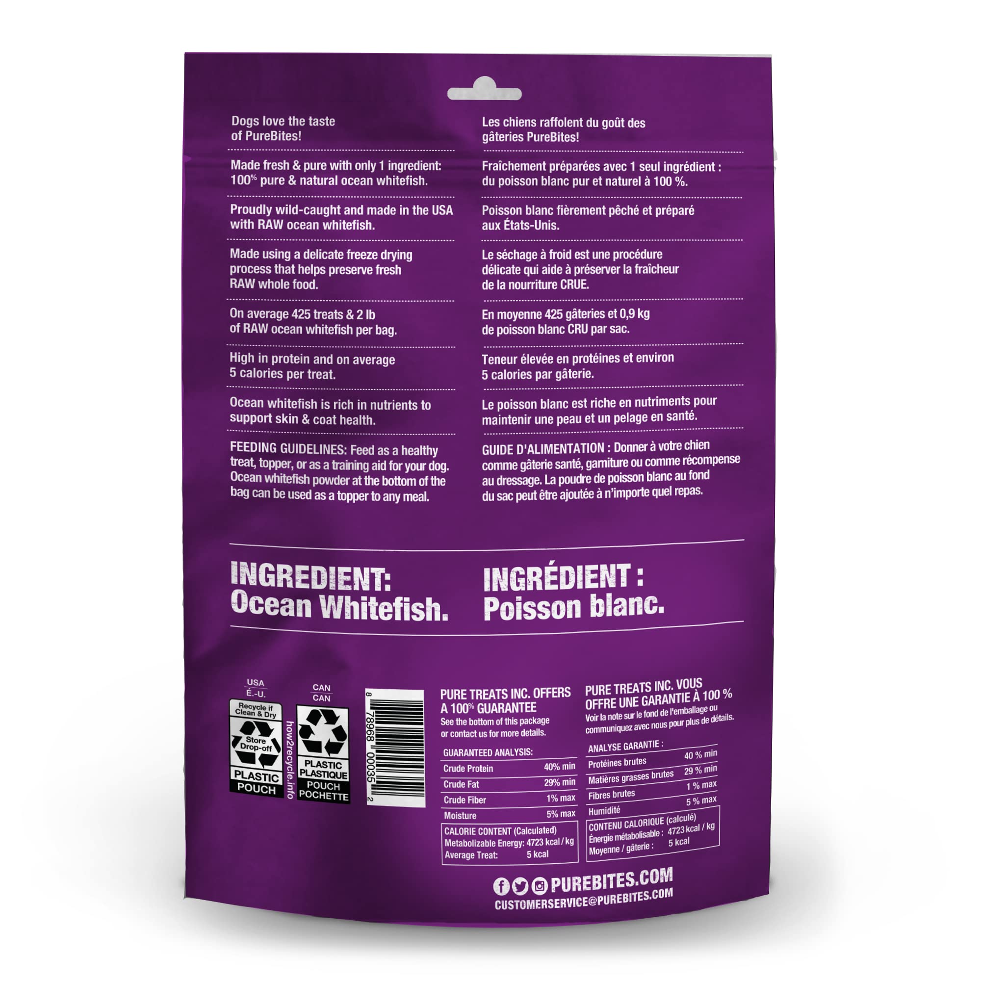 PureBites Ocean Whitefish Freeze-Dried Treats for Dogs, 7.0oz