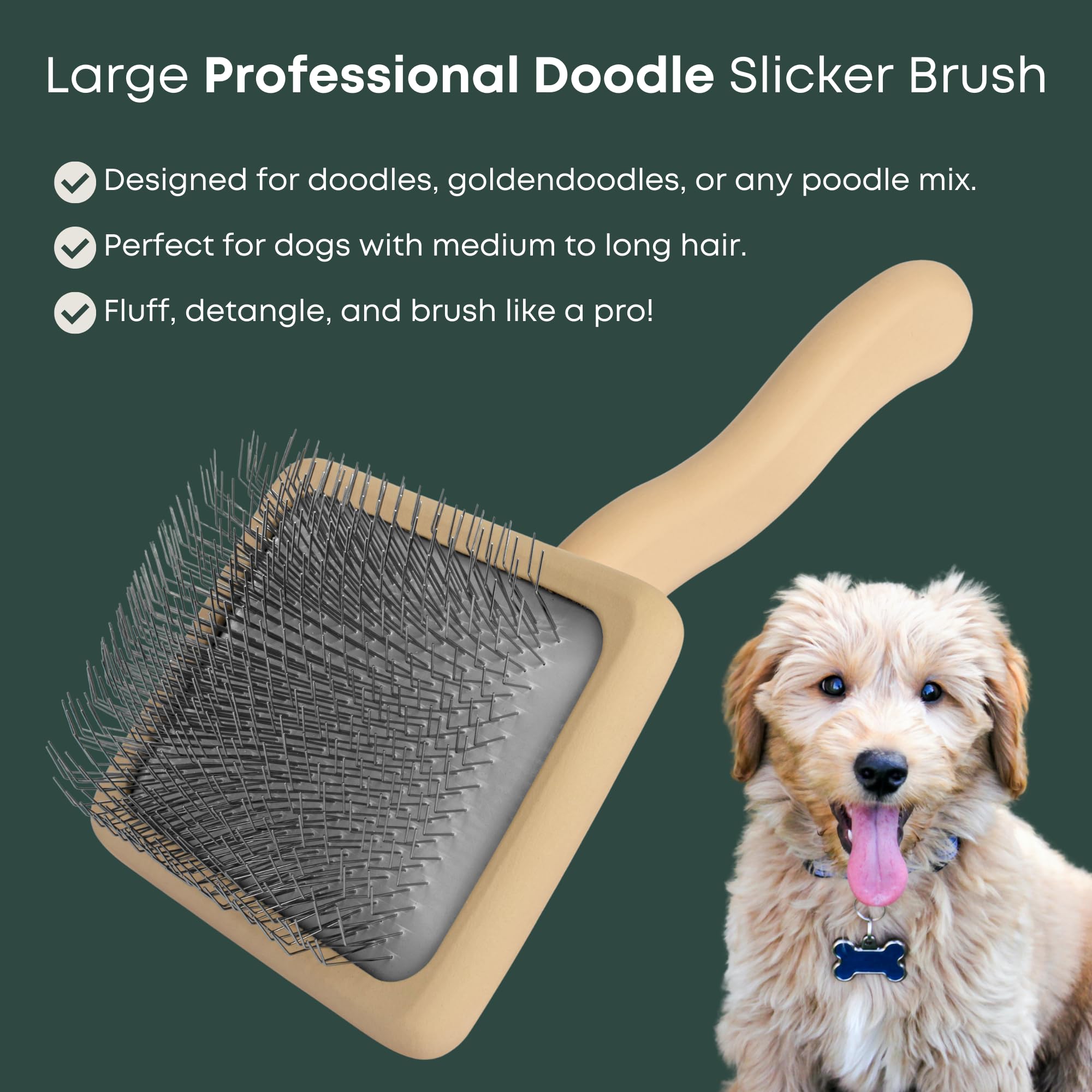Doodle Slicker Dog Brush - Perfect For Goldendoodle & Poodle Hair Maintenance - Medium To Long Hair Breeds - Detangle, Brush, &