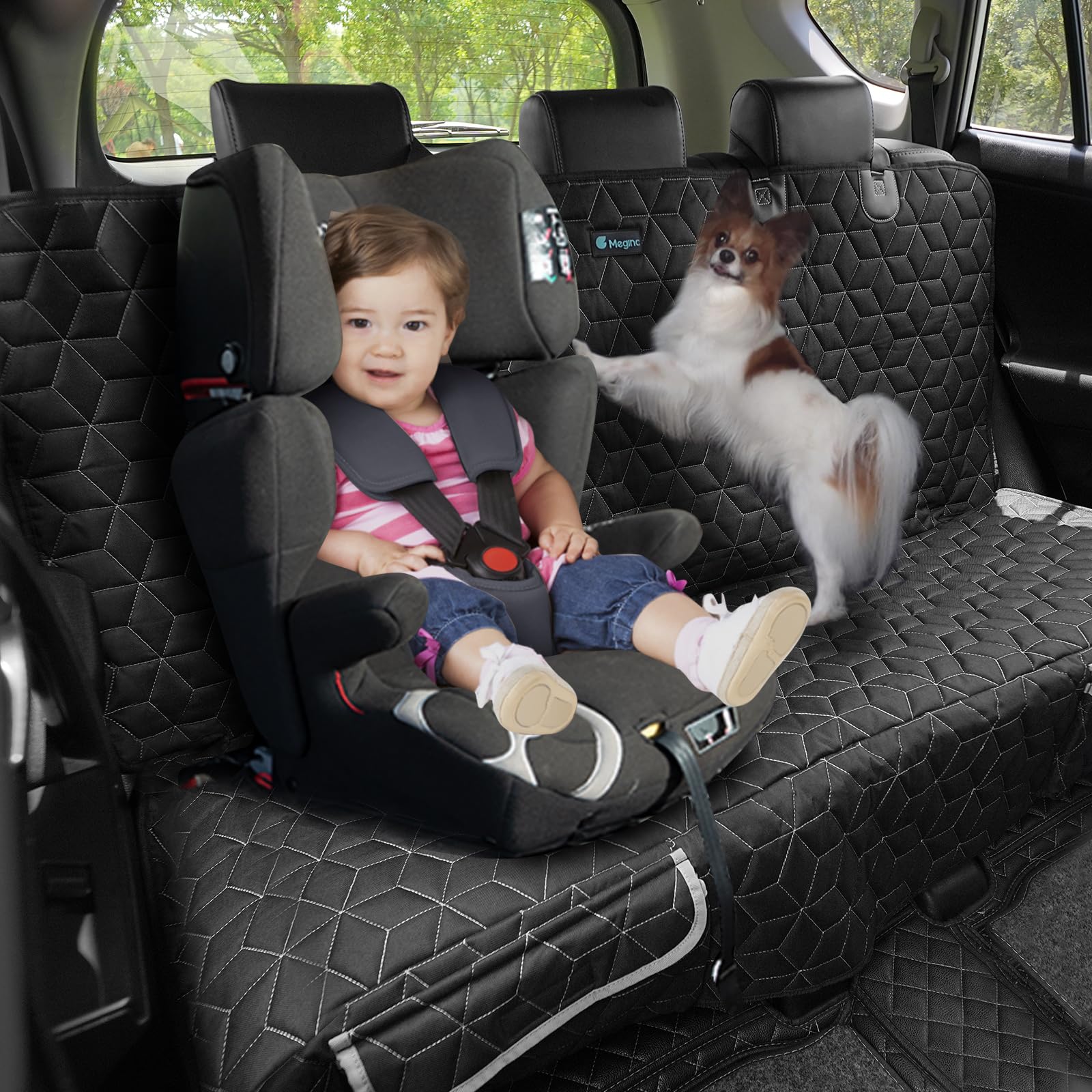 Meginc Back Seat Pet Cover For Dogs For Suv, Waterproof Backseat Cover For Dogs In Car Heavy Durable Car Seat Covers For Dogs With Side Flap, Non Slip Dog Bench Seat Covers For Suv,Jeeps,Rav4,Cr-V