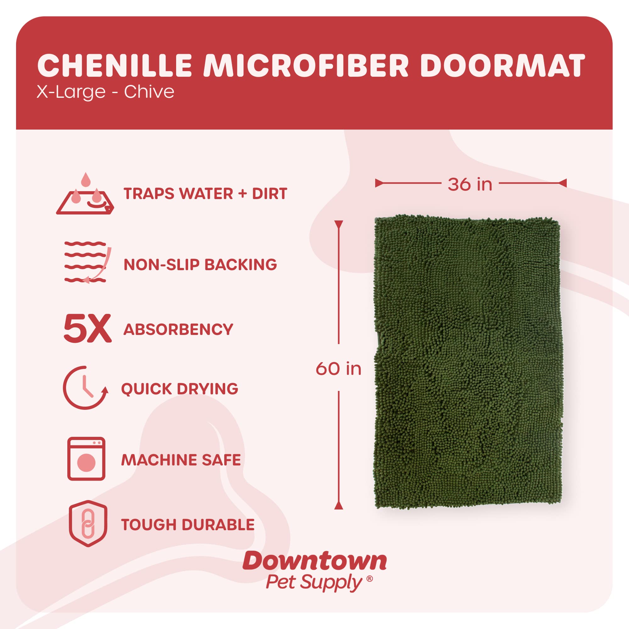 My Doggy Place - Microfiber Door Mat - Soft And Plush Pet Mat For Every Room Of The House - Dirt And Water Absorbent Mat - Washer & Dryer Safe Non-Slip Mat - Chive Runner Rug - 60 X 36 In