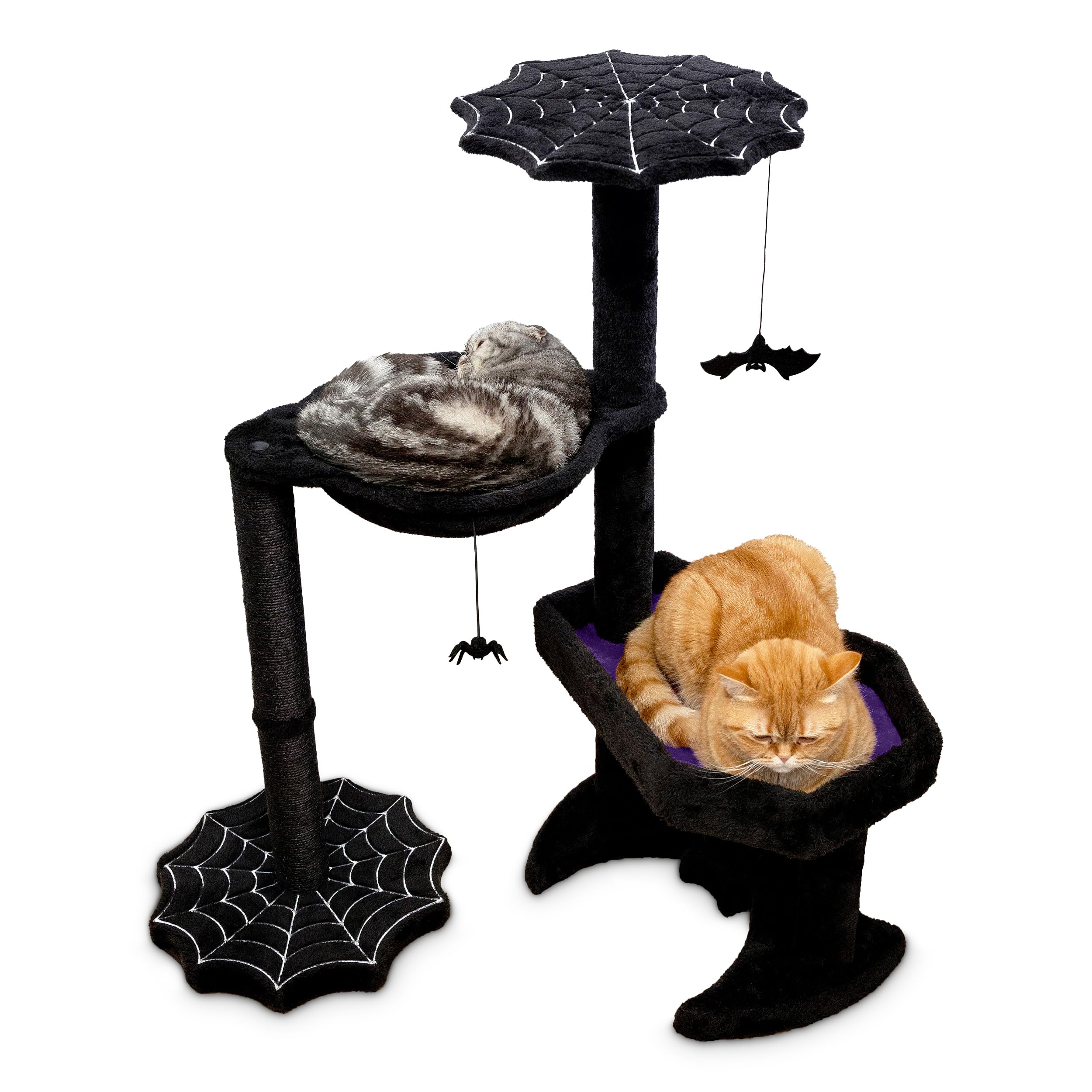 Littlesy Gothic Cat Tree With Coffin Cat Bed, Hammock, Spider & Bat Goth Cat Toys - 35 Inch Tall Coffin Cat Tree With Luxurious 