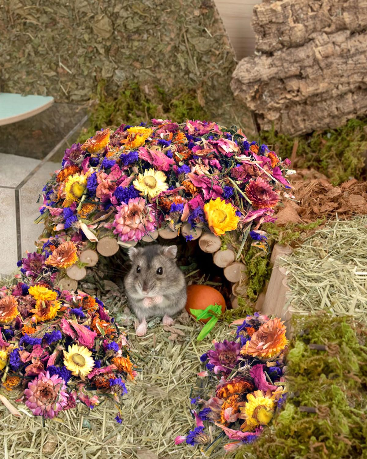 Bissap Natural Flower & Herb Hamster Bedding 300G/10.5Oz, Small Animal Flower Habitat Decor For Syrian Dwarf Hamster Gerbil Chinchilla Mice Degu And Other Small Pet Flower Bedding Odor Control Forage