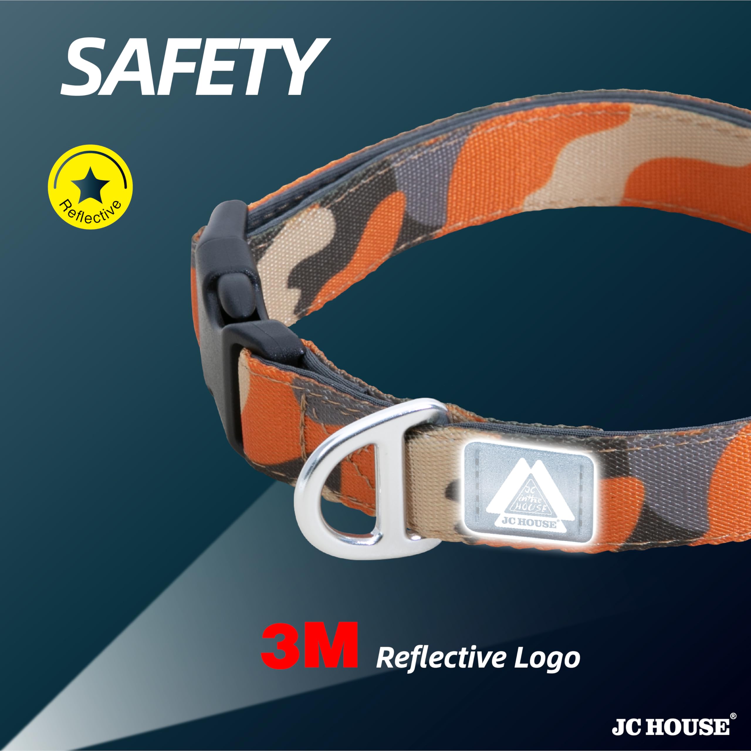 Jc House Soft Padded Dog Collar, Neck 9-14, Adjustable Heavy Duty Collar With 3M Reflective Logo For Small Dogs, Camo Orange, S