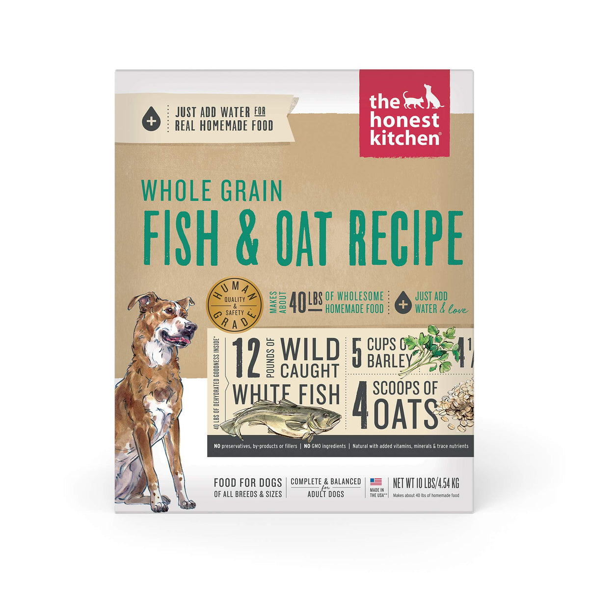 The Honest Kitchen Human Grade Dehydrated Whole Grain Dog Food - Complete Meal Or Dog Food Topper - Fish 10 Lb (Makes 40 Lbs) (P