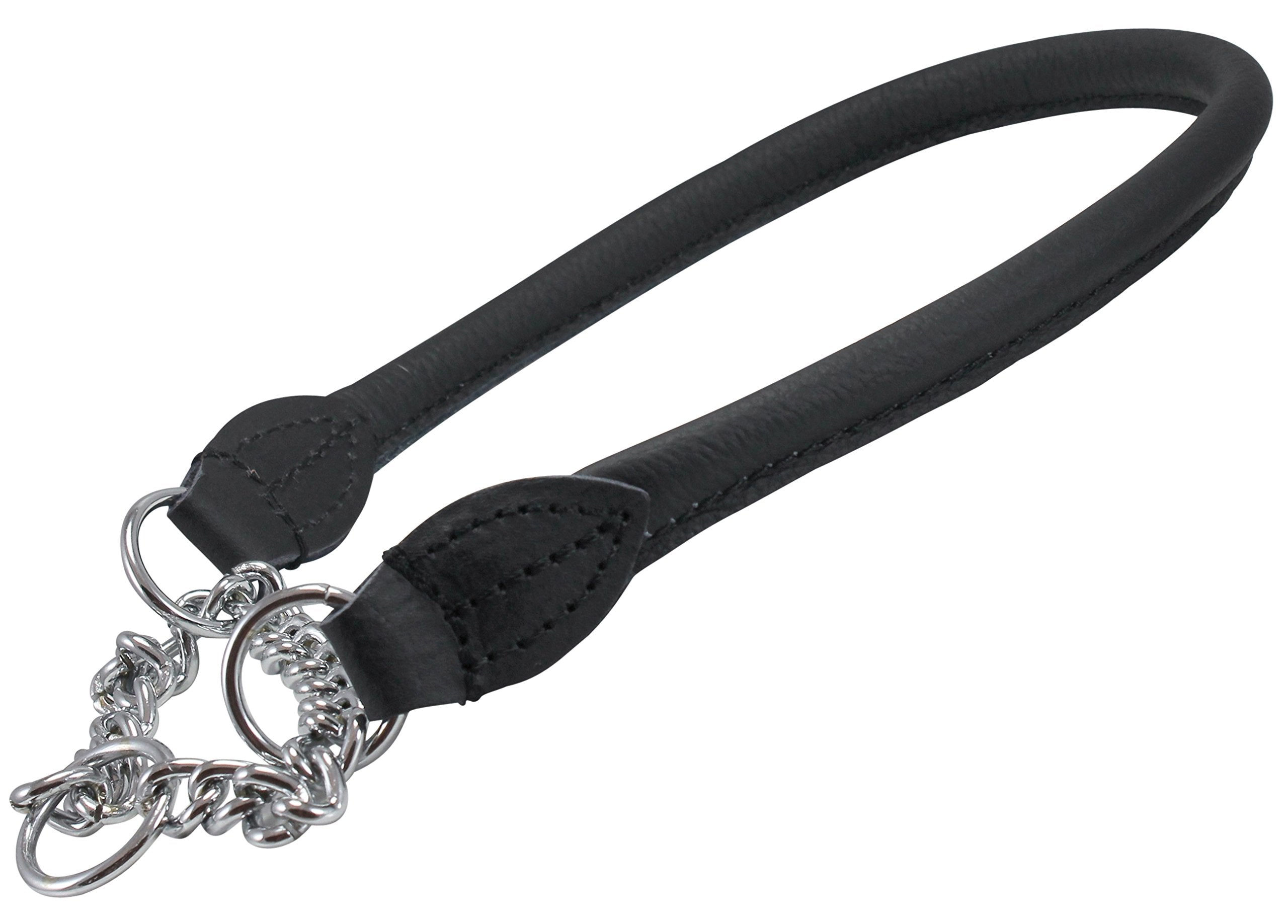 Rolled Genuine Leather Martingale Dog Collar Choker Black 7 Sizes (#6 - Neck Circumf.15.5'-17.5')