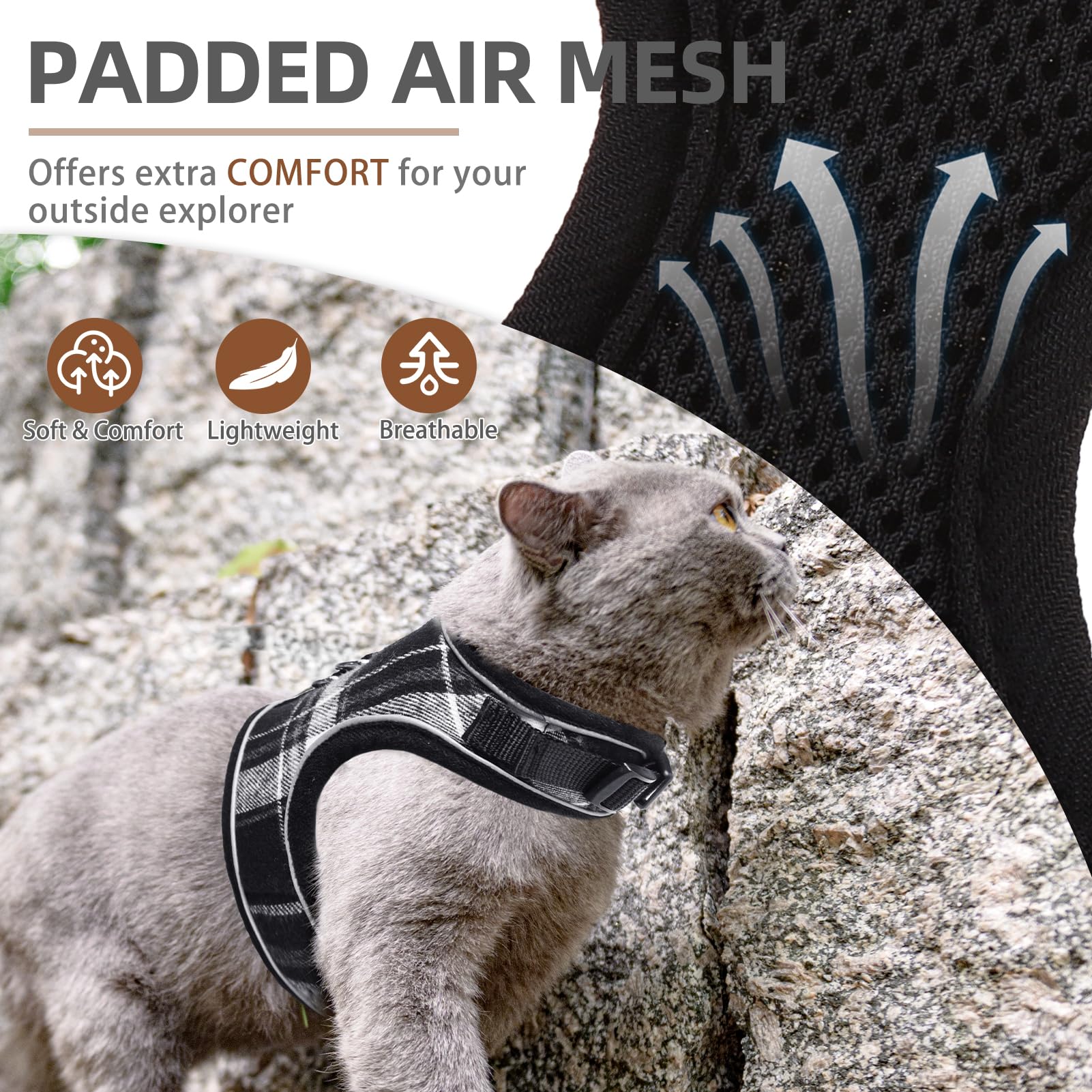 Pupteck Soft Mesh Cat Vest Harness And Leash Set Puppy Padded Pet Harnesses Escape Proof For Cats Small Dogs Rabbits Bunny, Plai