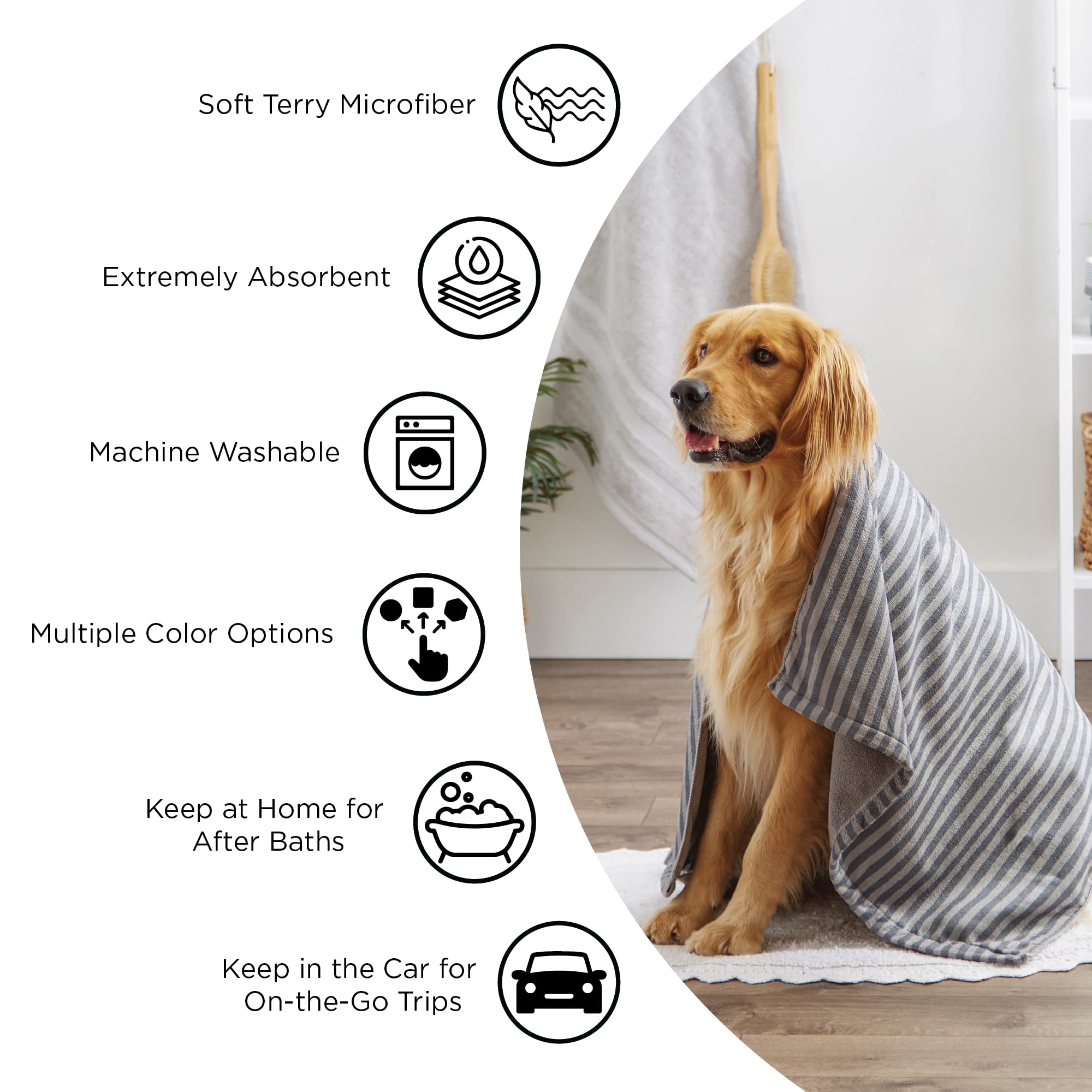 DII Design Embroidered Pet Towel, 44 x 27.5, Striped Blue