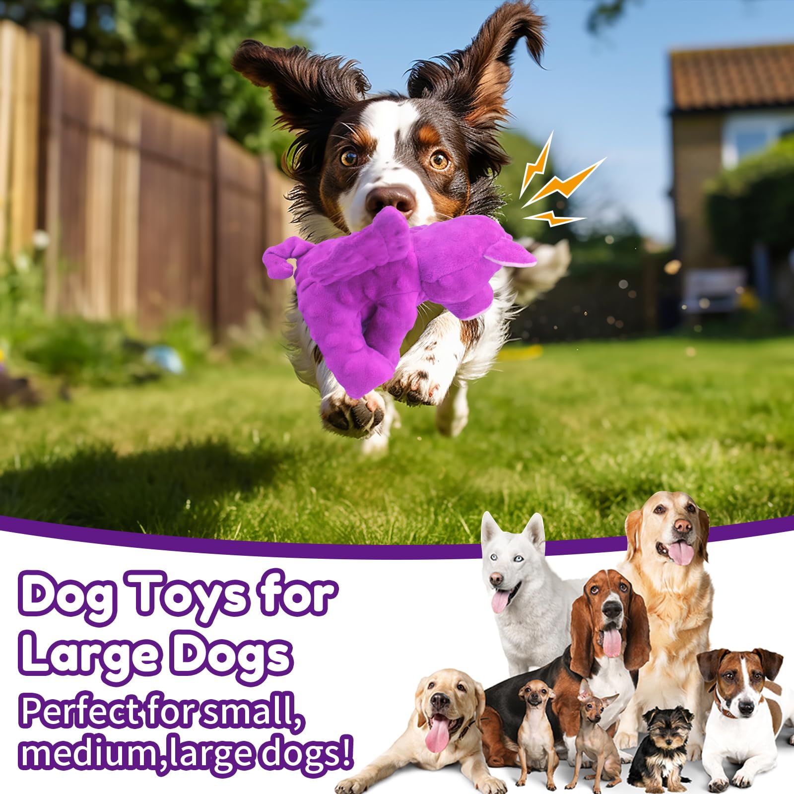 Large Squeaky Dog Toys, Plush Dog Toys With Crinkle Paper To Keep Them Busy, Stuffed Tough Chew Toys For Small Medium And Large