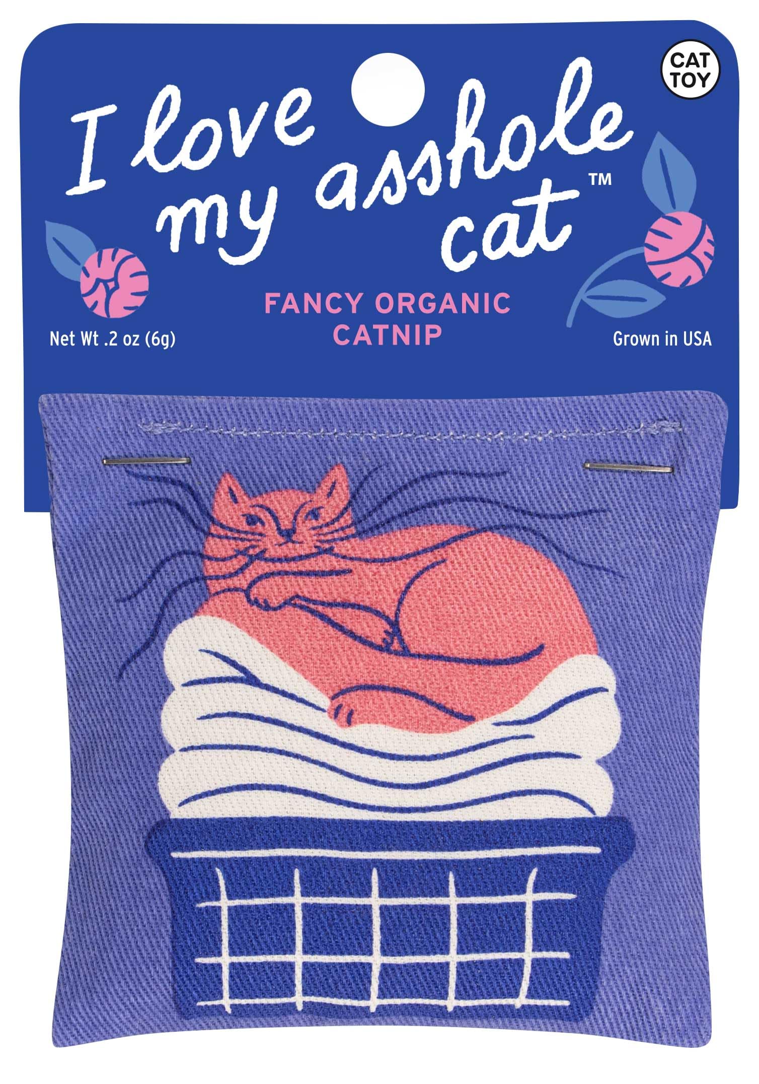 Blue Q I Love My Asshole Cat Catnip Cat Toy. Premium Organic Catnip Grown in The USA, 100% Cotton Pouches, Kitty Graphics Sure t