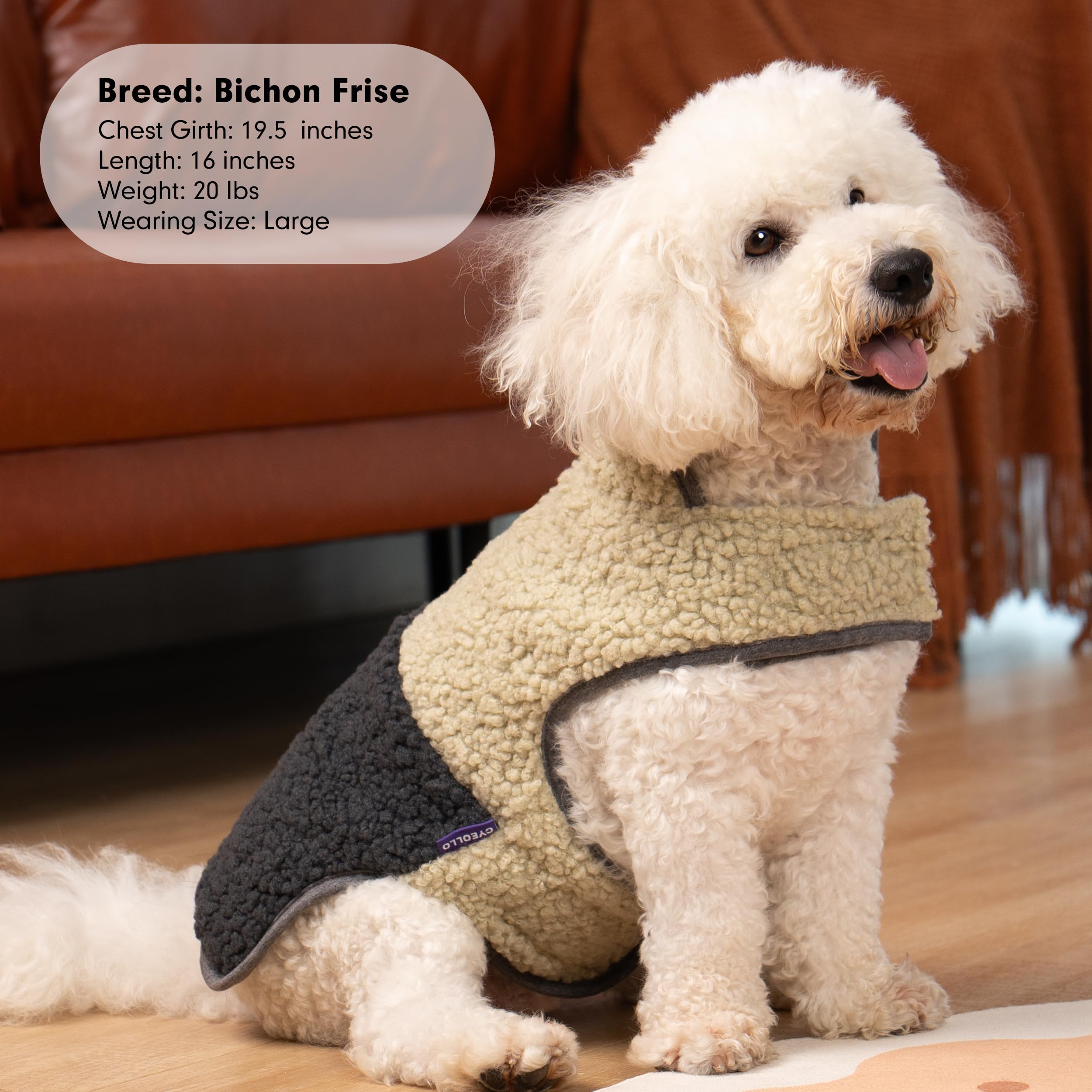 Cyeollo Warm Dog Coat - Sherpa Winter Jacket, Reversible Fleece, Soft Cold Weather Dog Clothes, Khaki Xl With Leash Hole