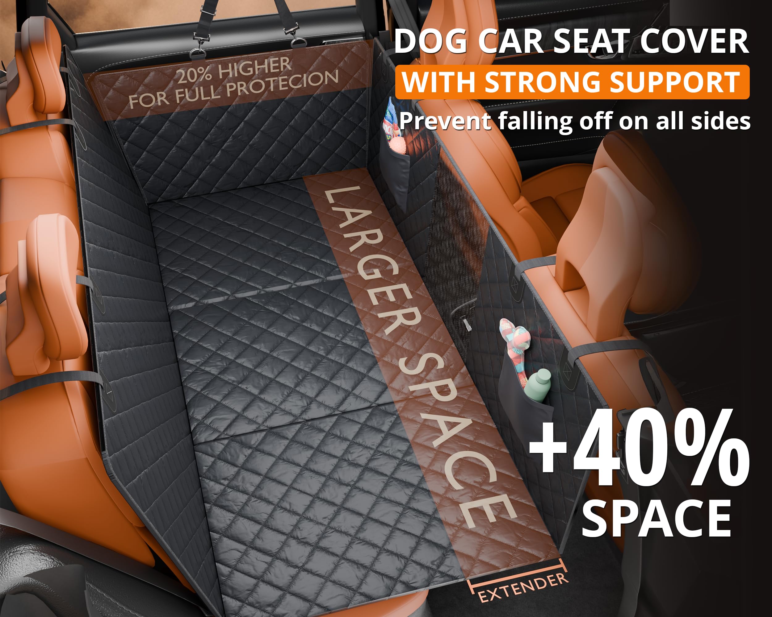 Dog Car Seat Cover For Back Seat - Waterproof Pet Hammock, Car Dog Bed & Back Seat Extender, Scratch-Resistant Seat Protector Fo