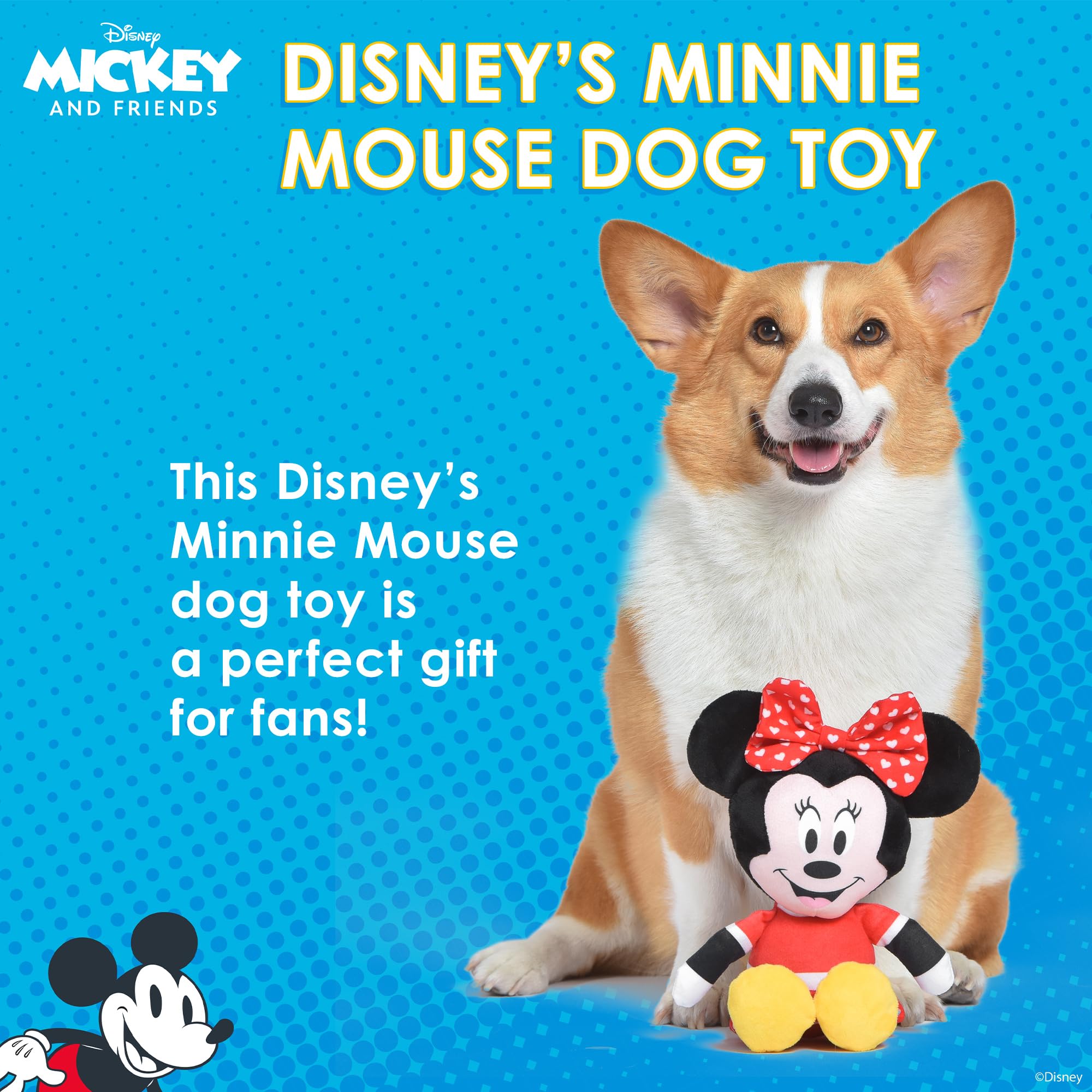 Disney For Pets Minnie Mouse Plush Squeaky Dog Toy 9In Dog Toys | Plush Squeaker Toy For Dogs Inspired By Minnie Mouse, Mickey A