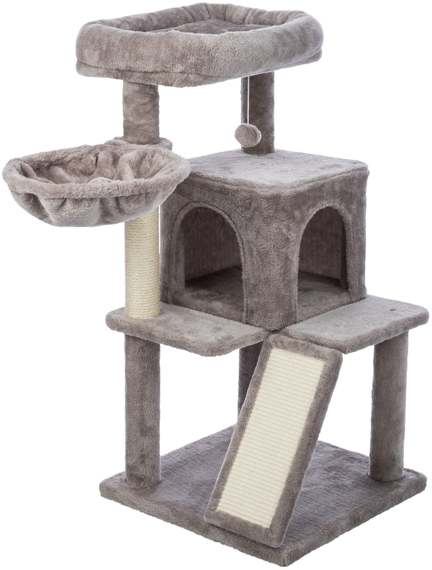 TRIXIE Pepito 39.4 Cat Tower, 3-Level Cat Tree with Sisal Scratching Posts and Ramp, Plush Condo and Hammock