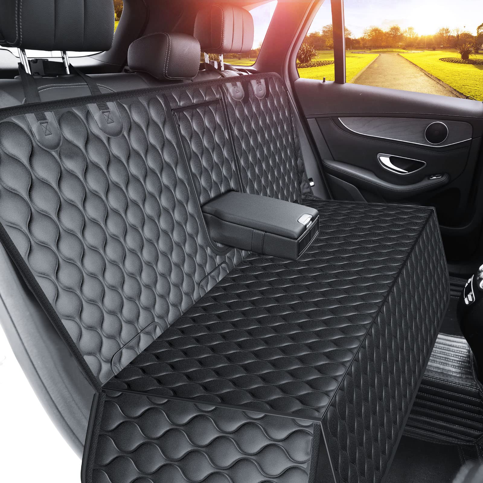 URPOWER Dog Car Seat Cover for Back Seat - Waterproof Bench Seat Cover Fits Middle Armrest for Full Size SUVs & Trucks, Nonslip