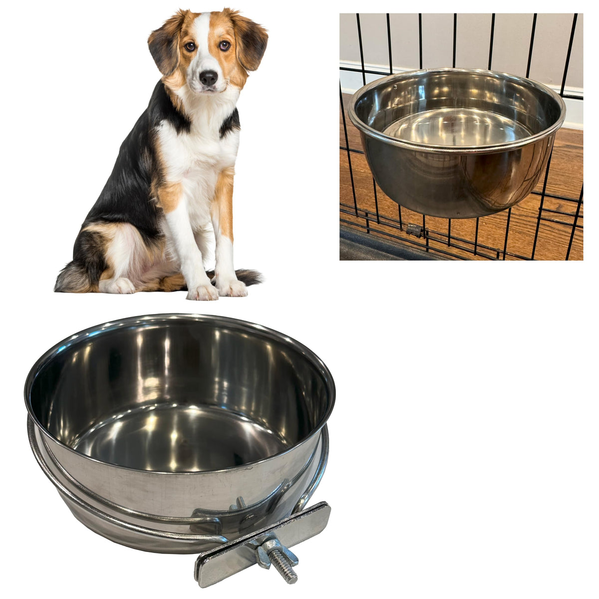 Spot Coop Cup Bolt Clamp - Stainless Steel Hanging Bowl For Crate, Secure Pet Feeding Dish, Easy Installation, Chew-Proof Design, Removable Water Bowl For Dogs, Cats, Birds, Reptiles - 30 Ounce Bowl