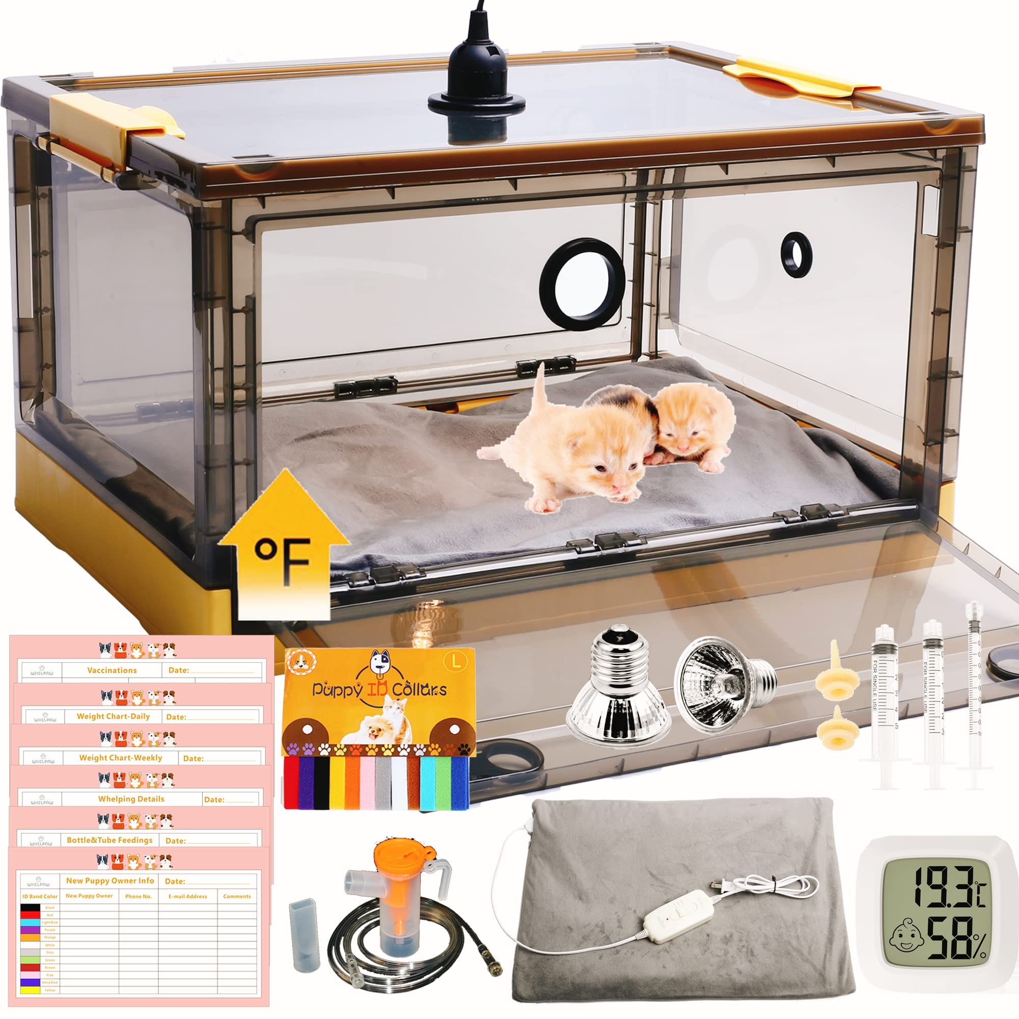 Incubator for Puppies, Kitten Incubator, Puppy Incubator with Pad, Whelping Collars, Puppy Feeding Tube, 6 Charts for Pets Info