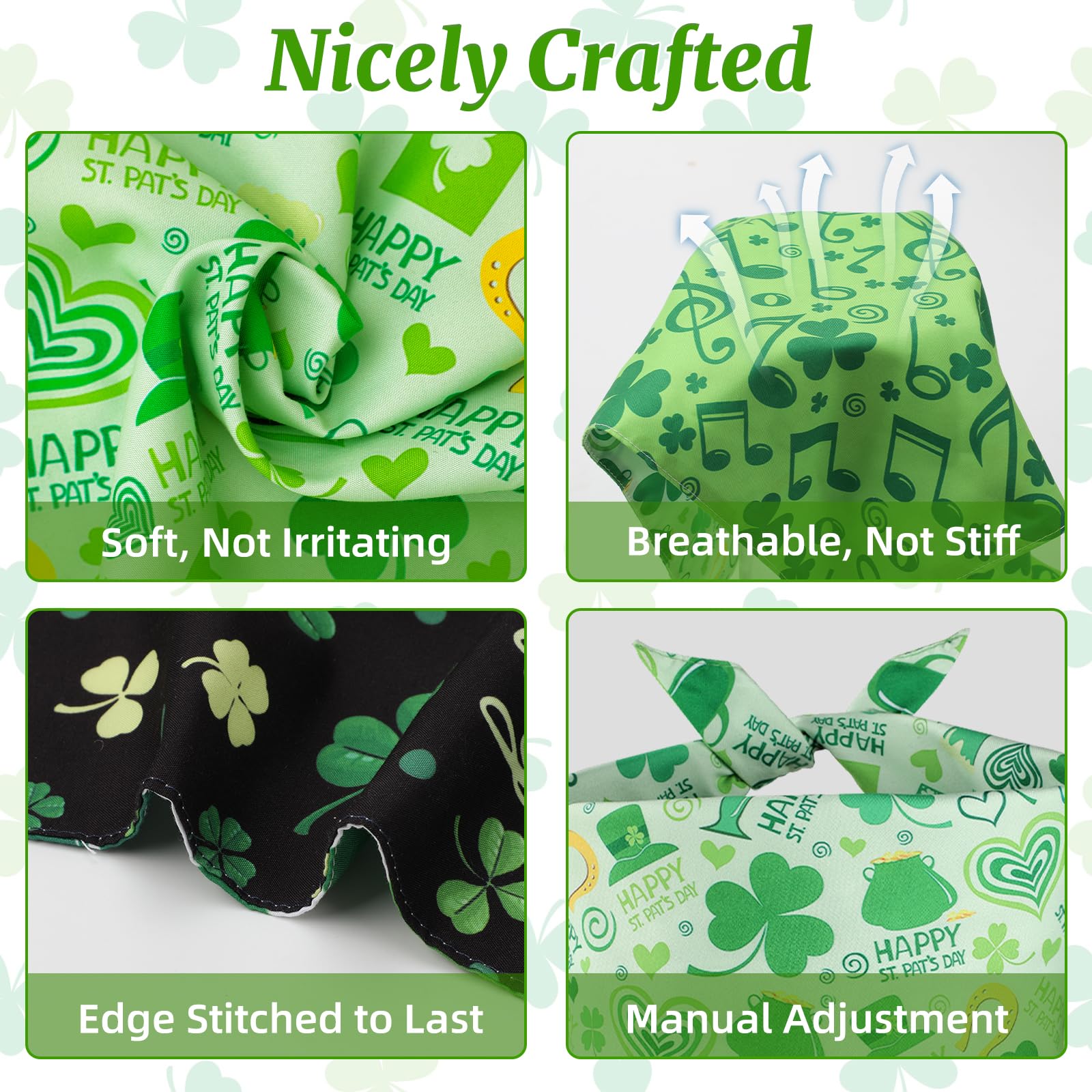 Fhtonge Native St. Patrick'S Day Dog Bandanas Double Layer, 3 Pack 6 Pattern Reversible Lucky Shamrock Clover Holiday Pet Bandan