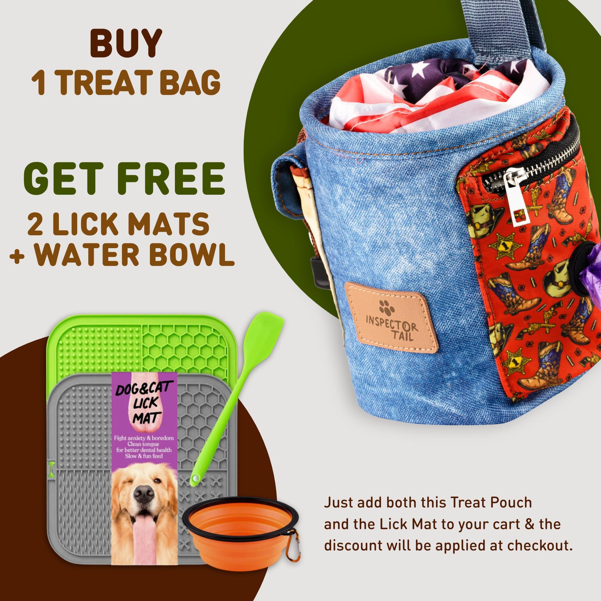 INSPECTOR TAIL Dog Treat Pouch w Belt & Clip - Hands Free | No Spill w Airtight Drawstring Closure | 4 Ways to Wear Training Tot