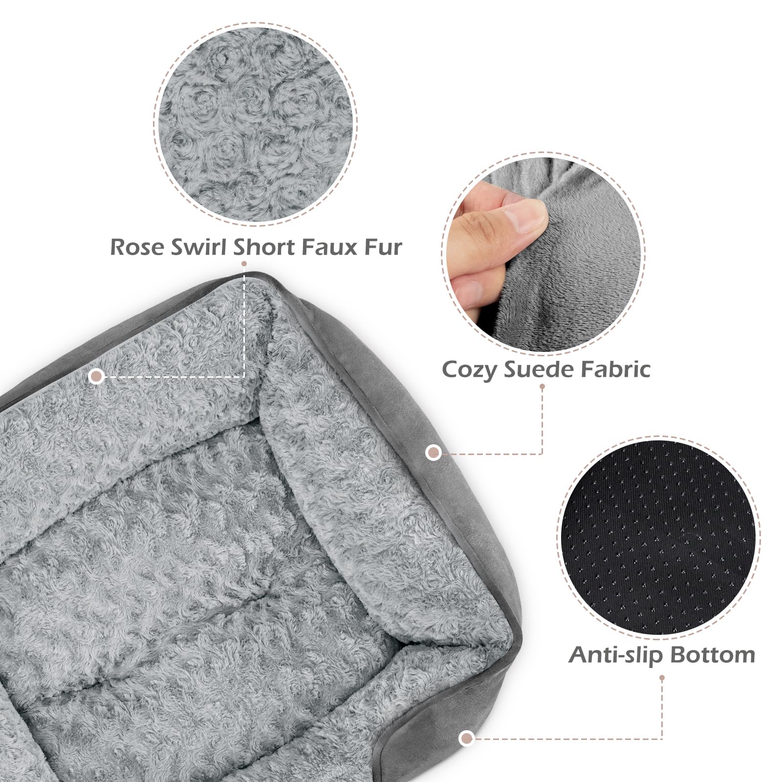INVENHO Large Dog Bed Rectangle Washable Orthopedic Soft Calming Sleeping Durable Pet Cuddler with Anti-Slip Bottom