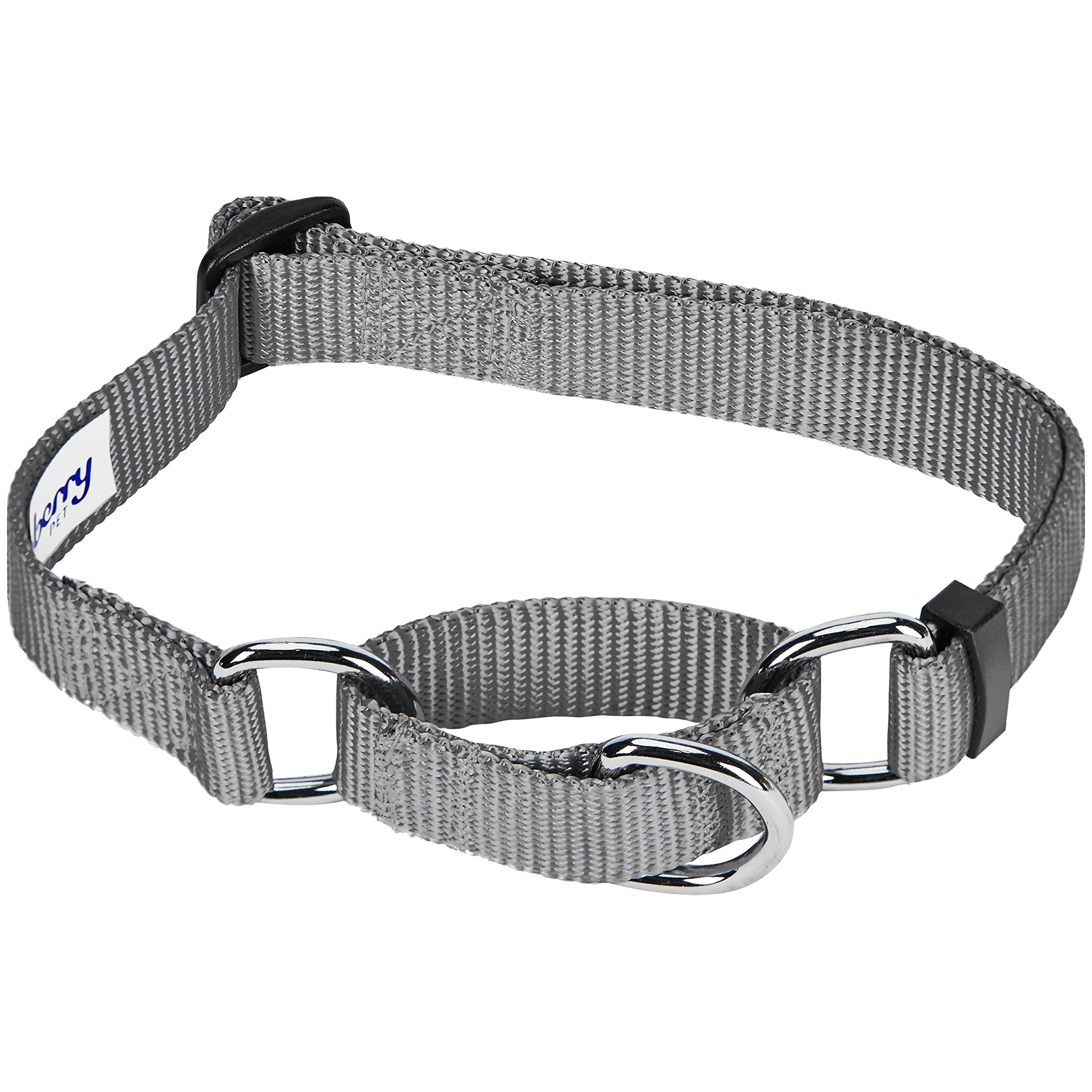 Blueberry Pet Essentials Martingale Safety Training Dog Collar, Flint Gray, Large, Heavy Duty Nylon Adjustable Collars For Dogs