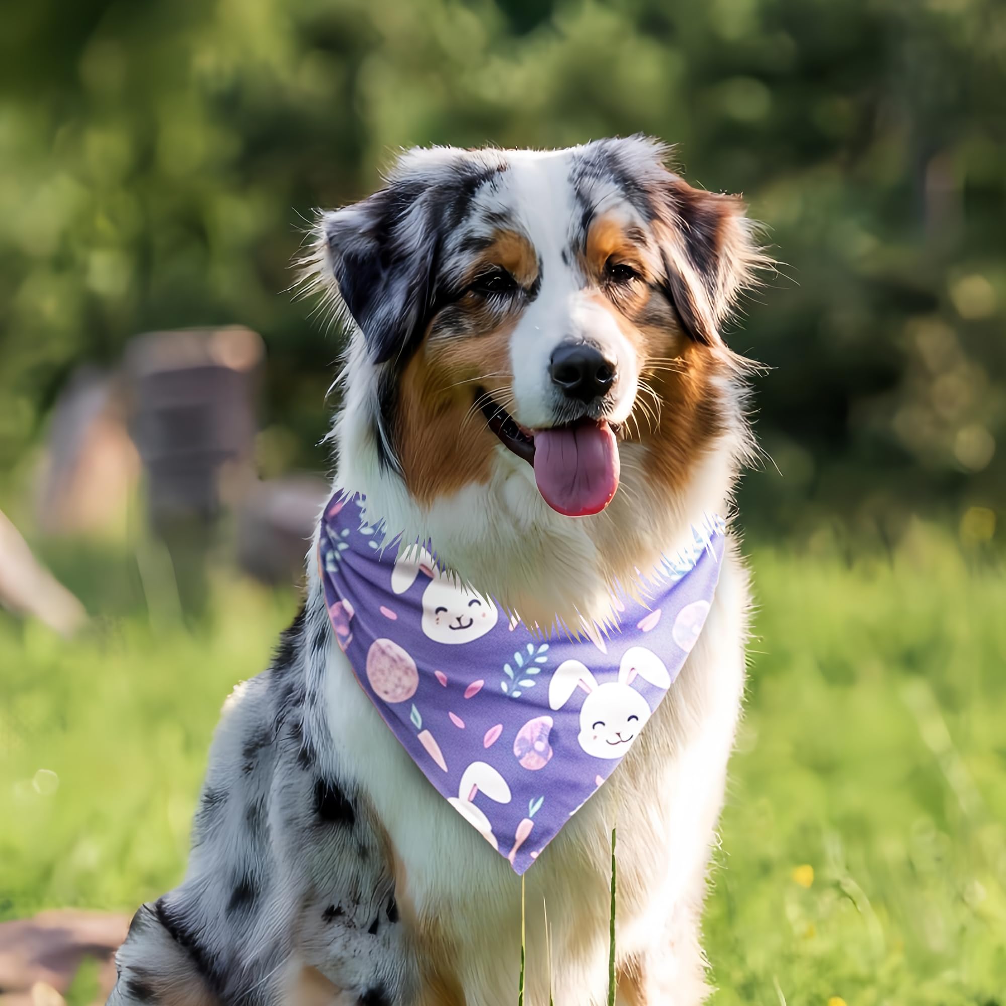 Cute Easter Dog Bandanas 2 Pack, Purple Bunny Dog Scarf, Rabbit Handkerchief Scarves Gifts For Puppy Large Dogs