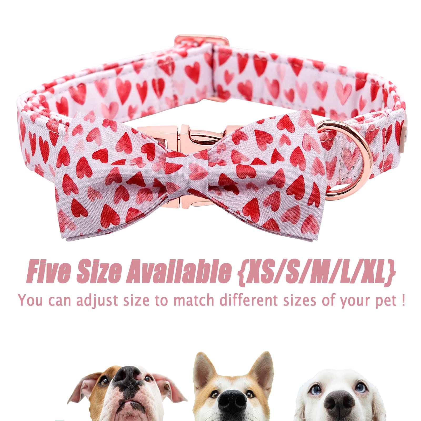 Babole Pet Valentine'S Day Dog Collar With Bow Tie,White Red Pink Love Male Dog Collar With Safety Metal Buckle Adjustable Puppy Collars For Small Medium Large Boy & Girl Dog,L-Neck 16'-24'