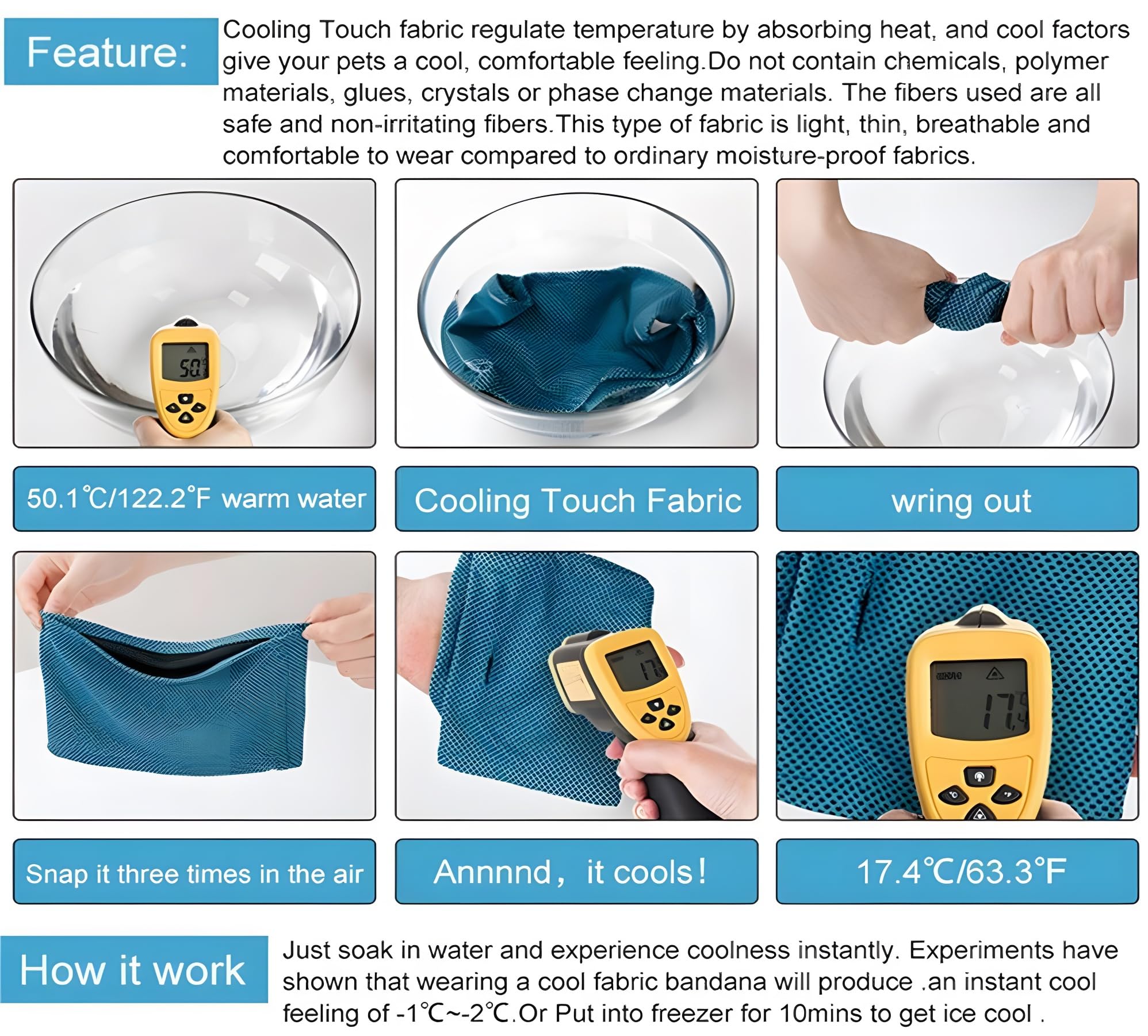 Nacoco 2 Pcs Dog Instant Cooling Scarf Summer Pet Bandana Cats Collar Ice Towels For Bulldog (Blue, S)