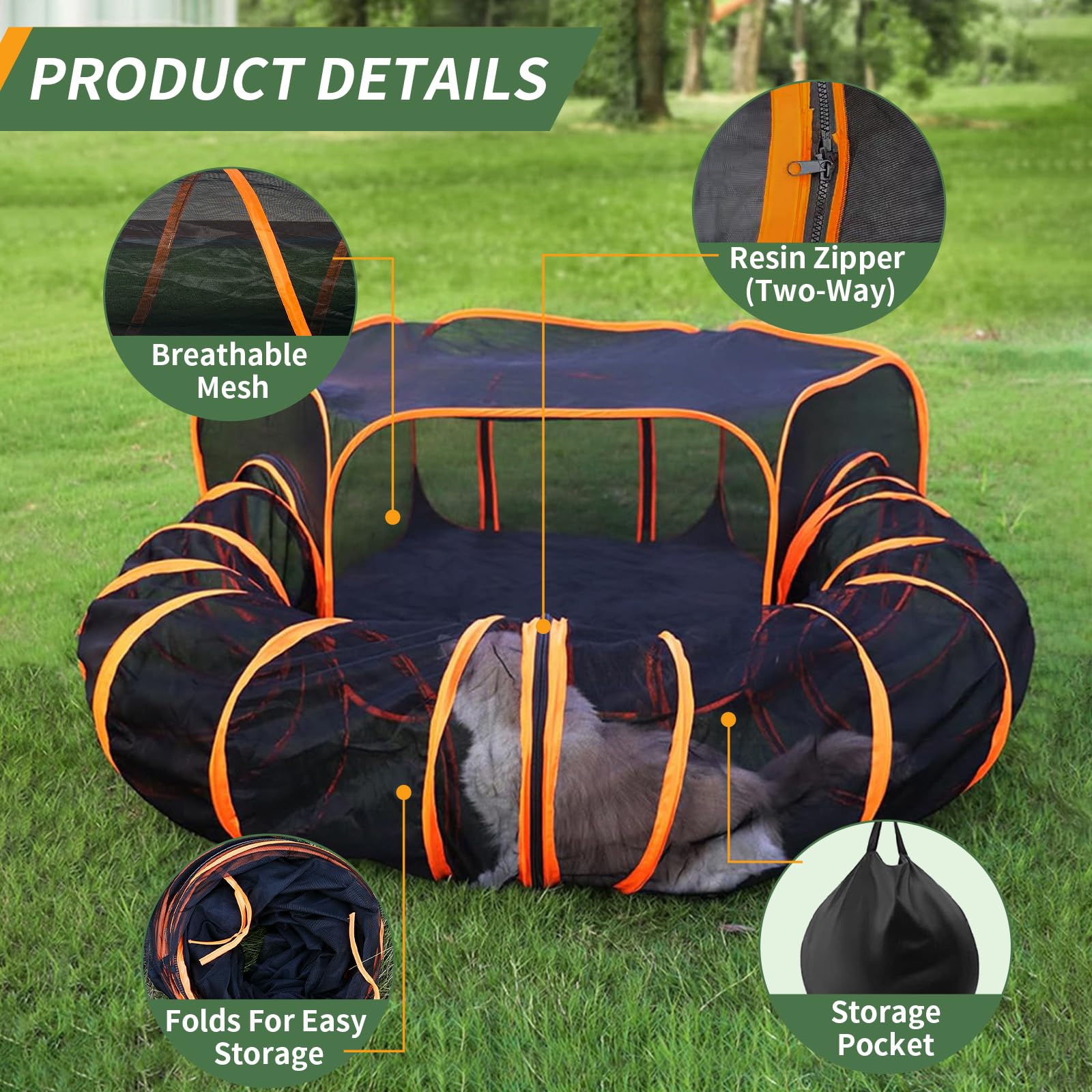 Oyx 2 In1 Outdoor Cat Enclosure, Portable Outdoor & Indoor Cat Tent, Foldable Cat Tent For Outside Enclosed Playpen With Tunnel,