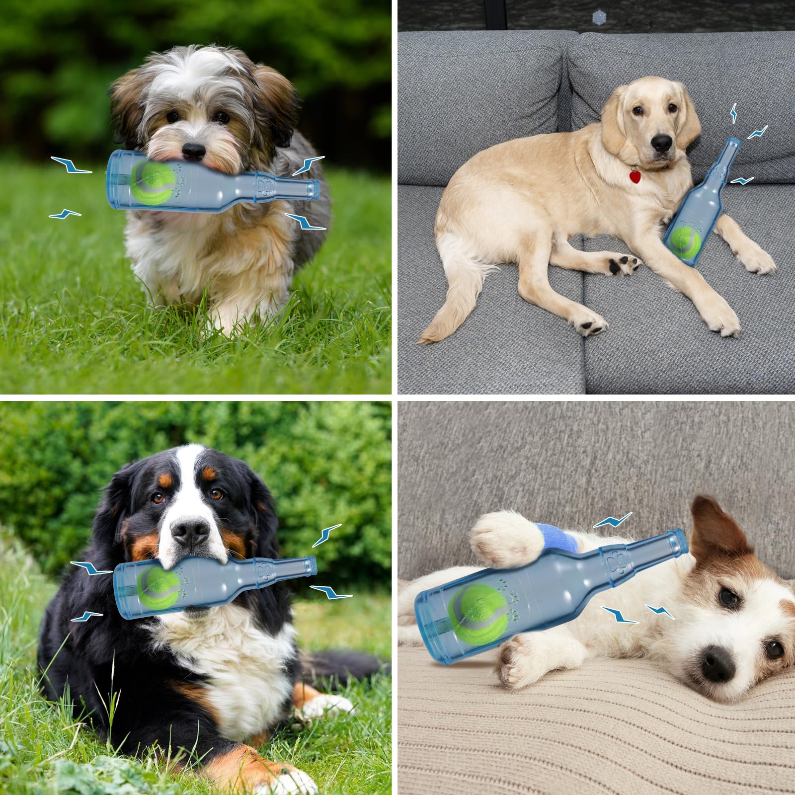 Metionc Indestructible Dog Toys For Aggressive Chewers, Contains Tennis Ball, Durable Squeaky Dog Toys (Blue, S)
