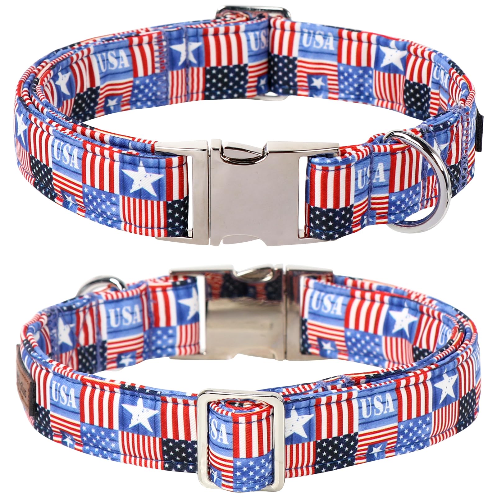 Lionet Paws 4Th Of July Dog Collar With Bowtie, Cute Summer Dog Collar For Girl For Medium Dogs, Adjustable Cotton Usa Flag Pet