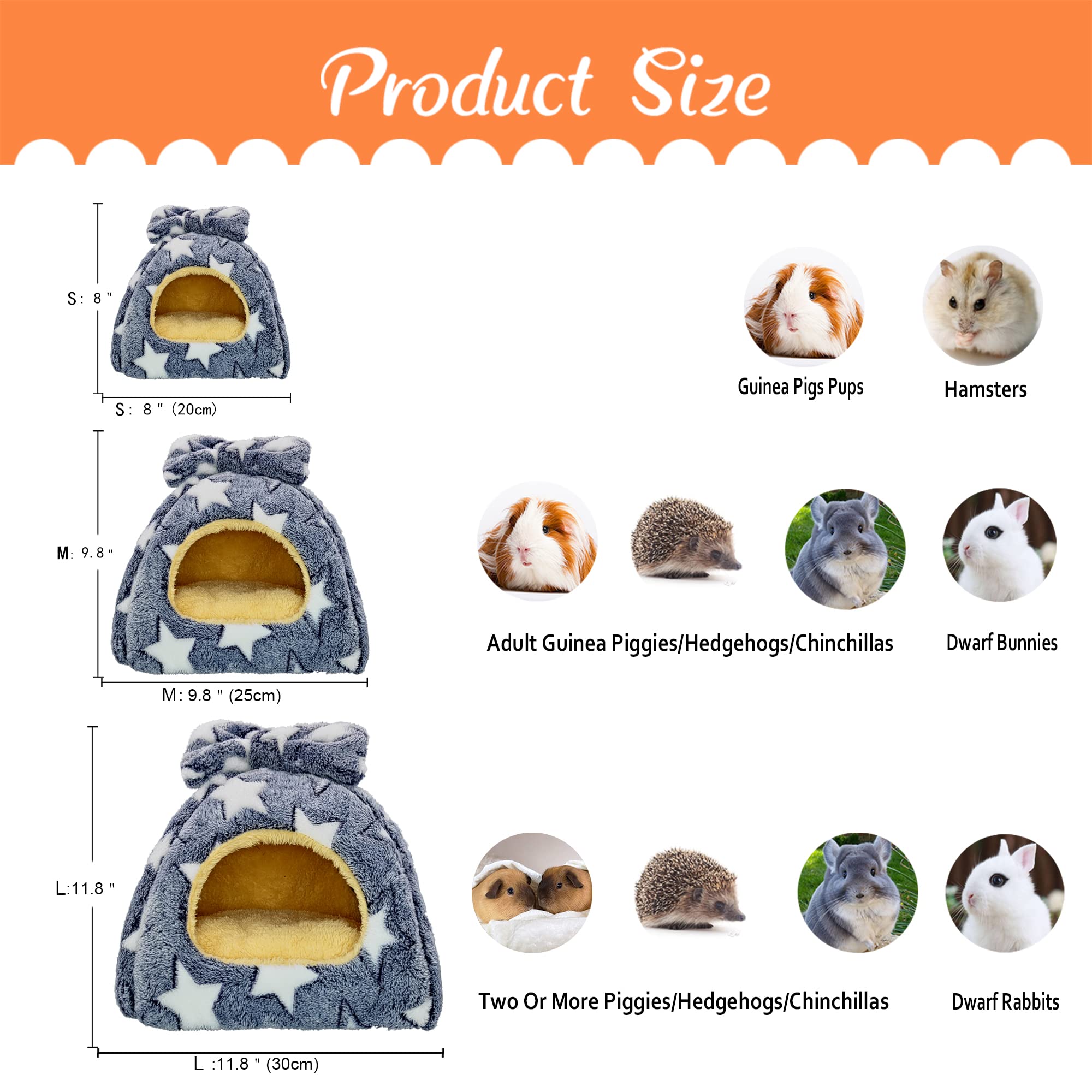 Ginidear Guinea Pig Bed, Guinea Pig Hideout House Accessories Warm Bed For Small Animals Hamsters Chinchillas Dwarf Bunnies Hedgehogs. M, Grey Stars.