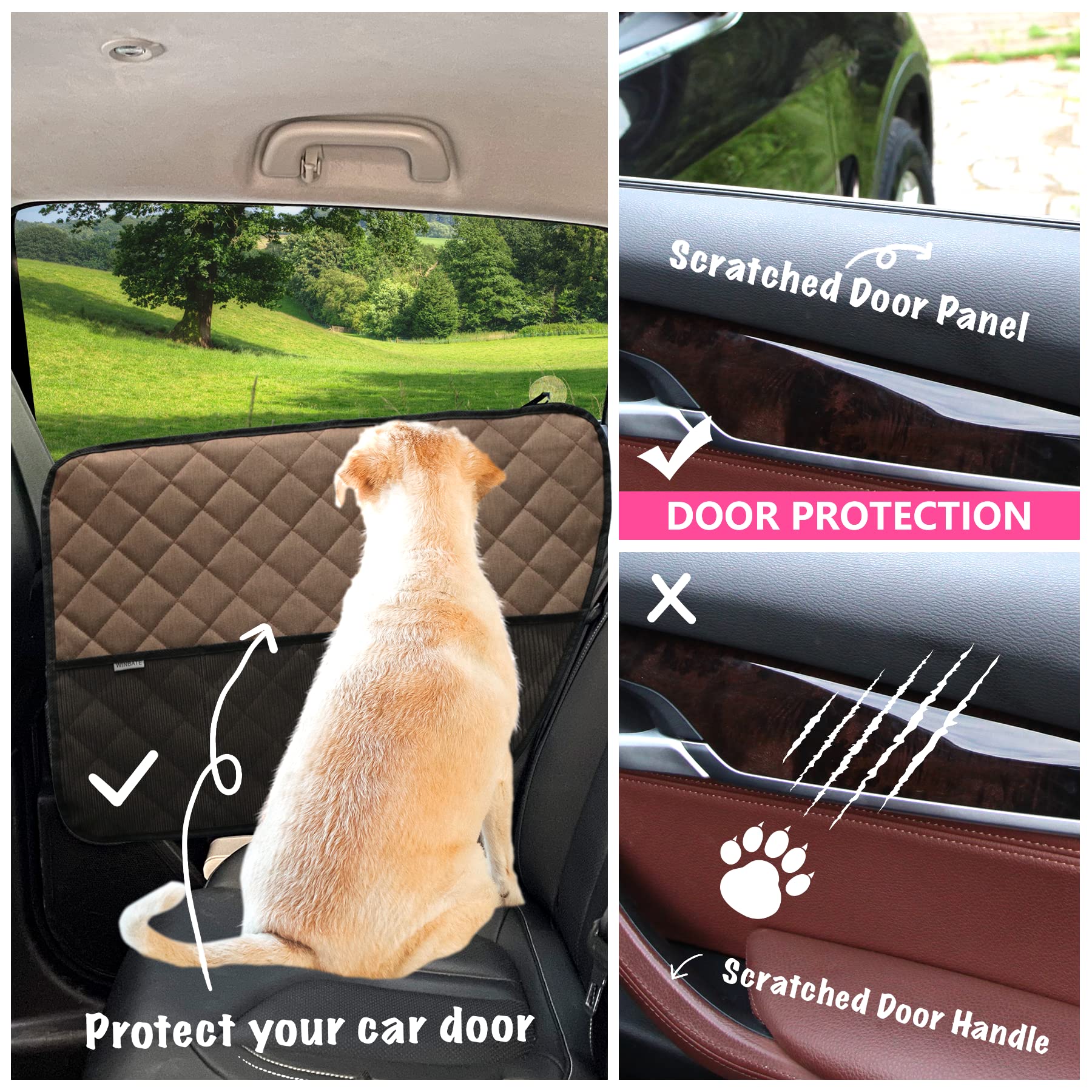 Winbate 2Pcs Car Door Protector For Dogs Pet Cover-Waterproof Scratchproof Nonslip Durable Protector, Machine Washable Pet Vehic