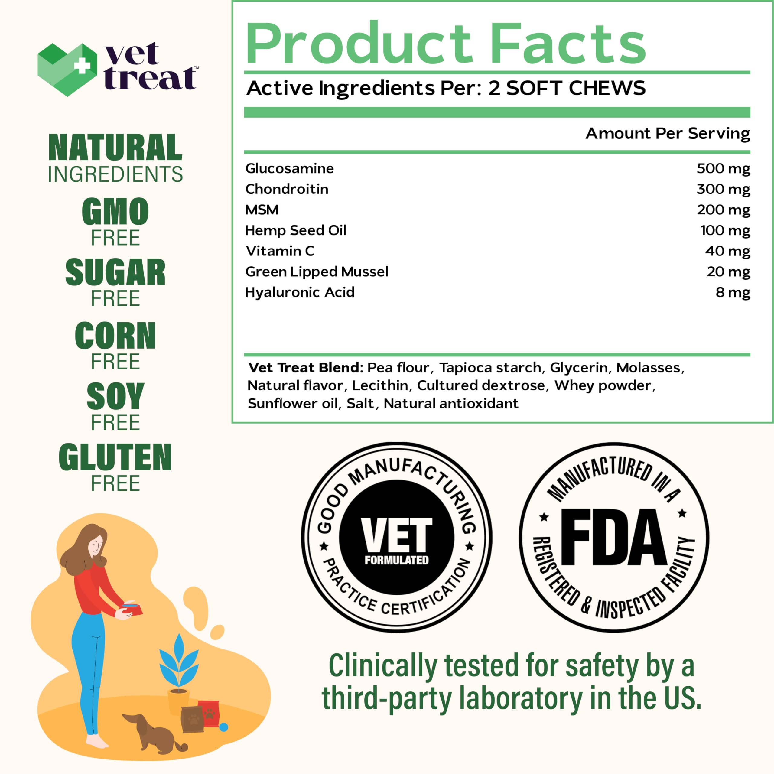 Hemp Hip and Joint Supplement for Dogs - Glucosamine for Dogs -Made in USA- 120 Treats Pain Relief Anti Inflammatory - Chondroit