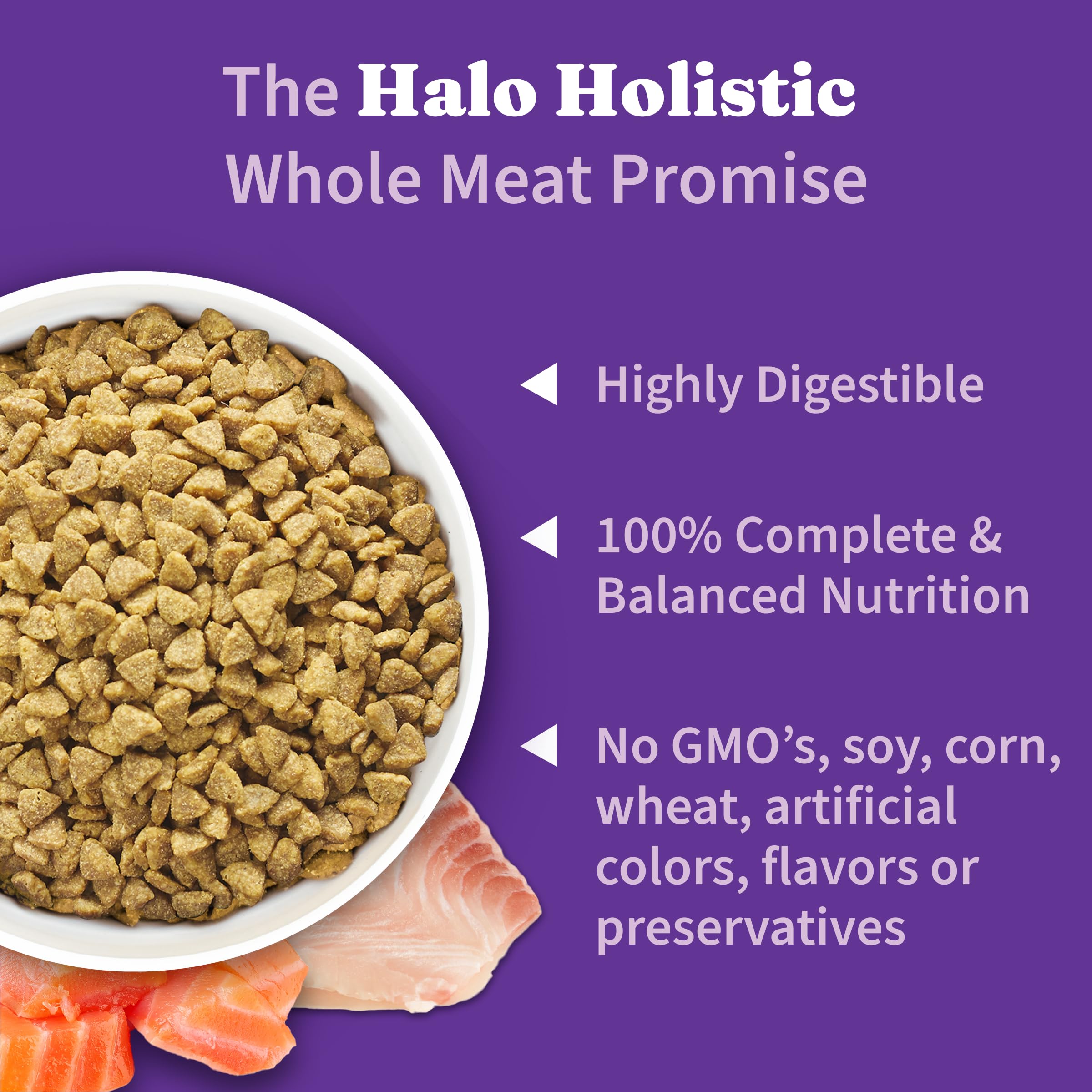 Halo Holistic Cat Food Wild Caught Salmon & Whitefish Formula, Healthy Grains Dry Cat Food, Complete Digestive Health, Kibble fo