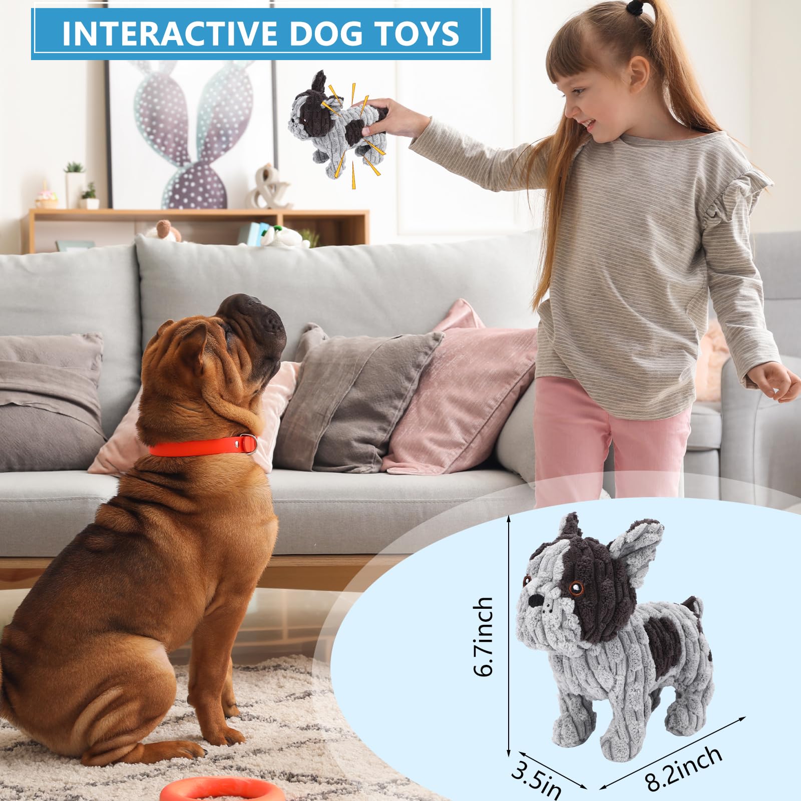 Letsmeet Dog Toys Plush Interactive Dog Toy With Crinkle Paper And Squeaker, Reduce Boredom And Anxiety, Cute Dog For Small Medi
